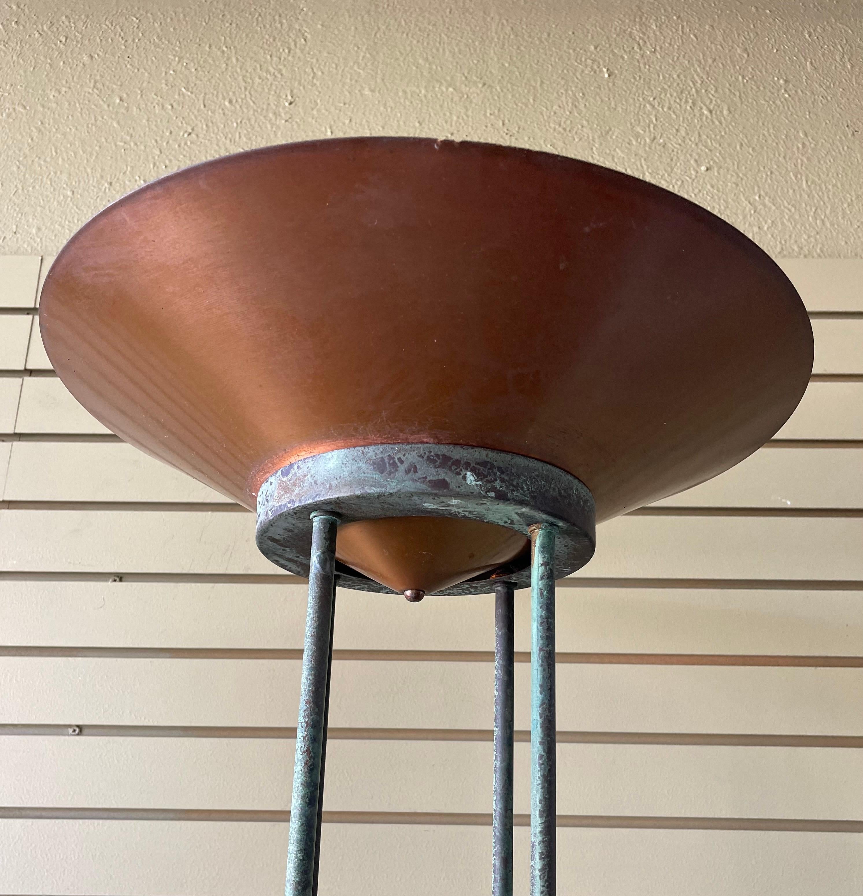 Postmodern Bronze Verdigris Torchiere Floor Lamp In Good Condition In San Diego, CA
