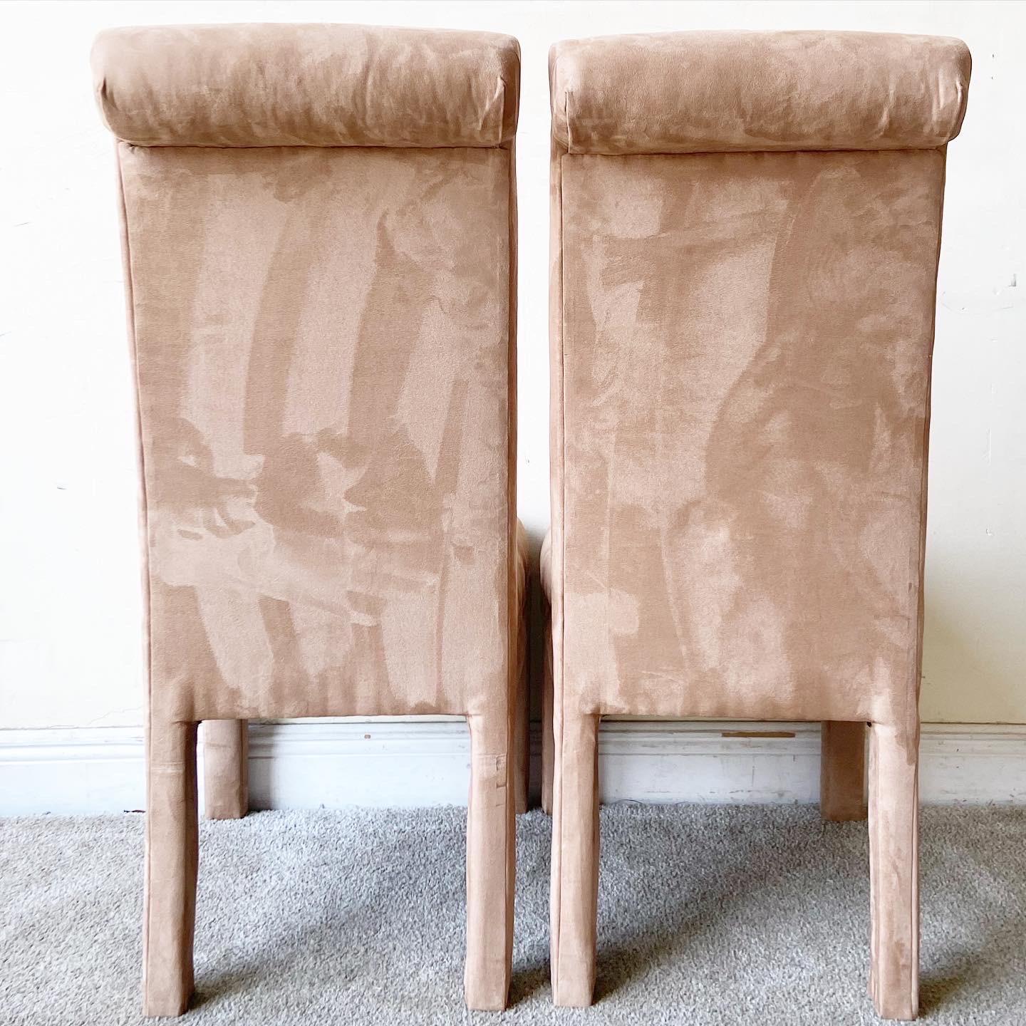 Late 20th Century Postmodern Brown Fabric Parsons Dining Chairs - Set of 6 For Sale
