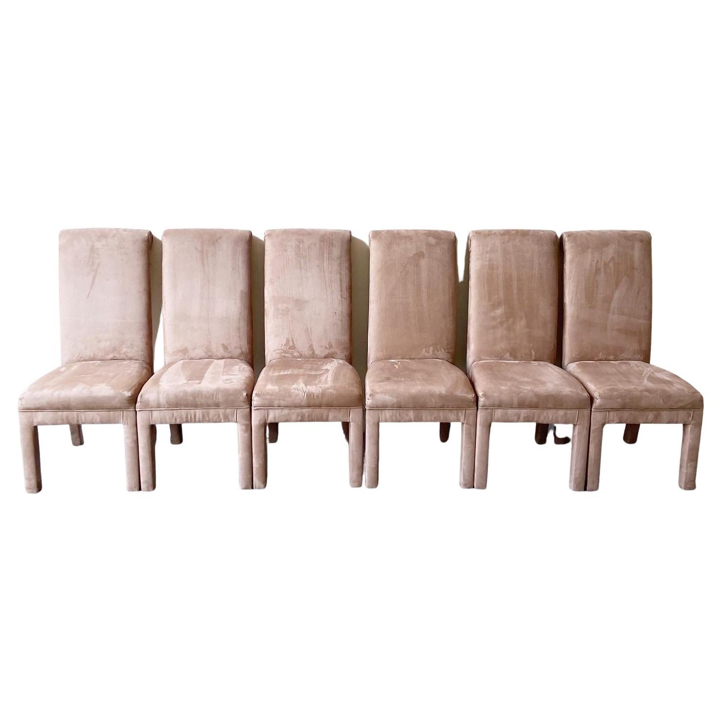 Postmodern Brown Fabric Parsons Dining Chairs - Set of 6 For Sale