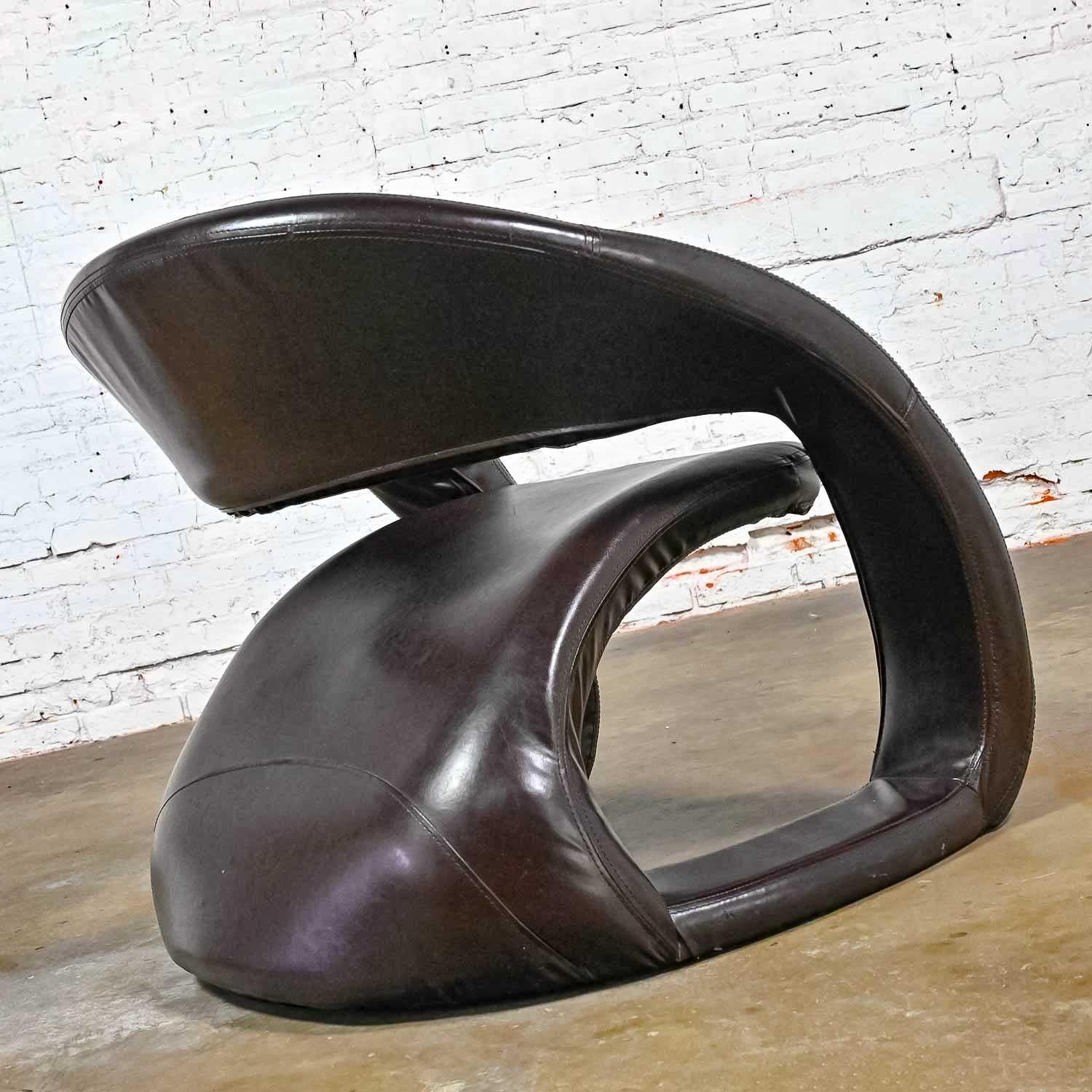 Postmodern Brown Faux Leather Tongue Chair Attributed Jaymar Pop Art Chair For Sale 3