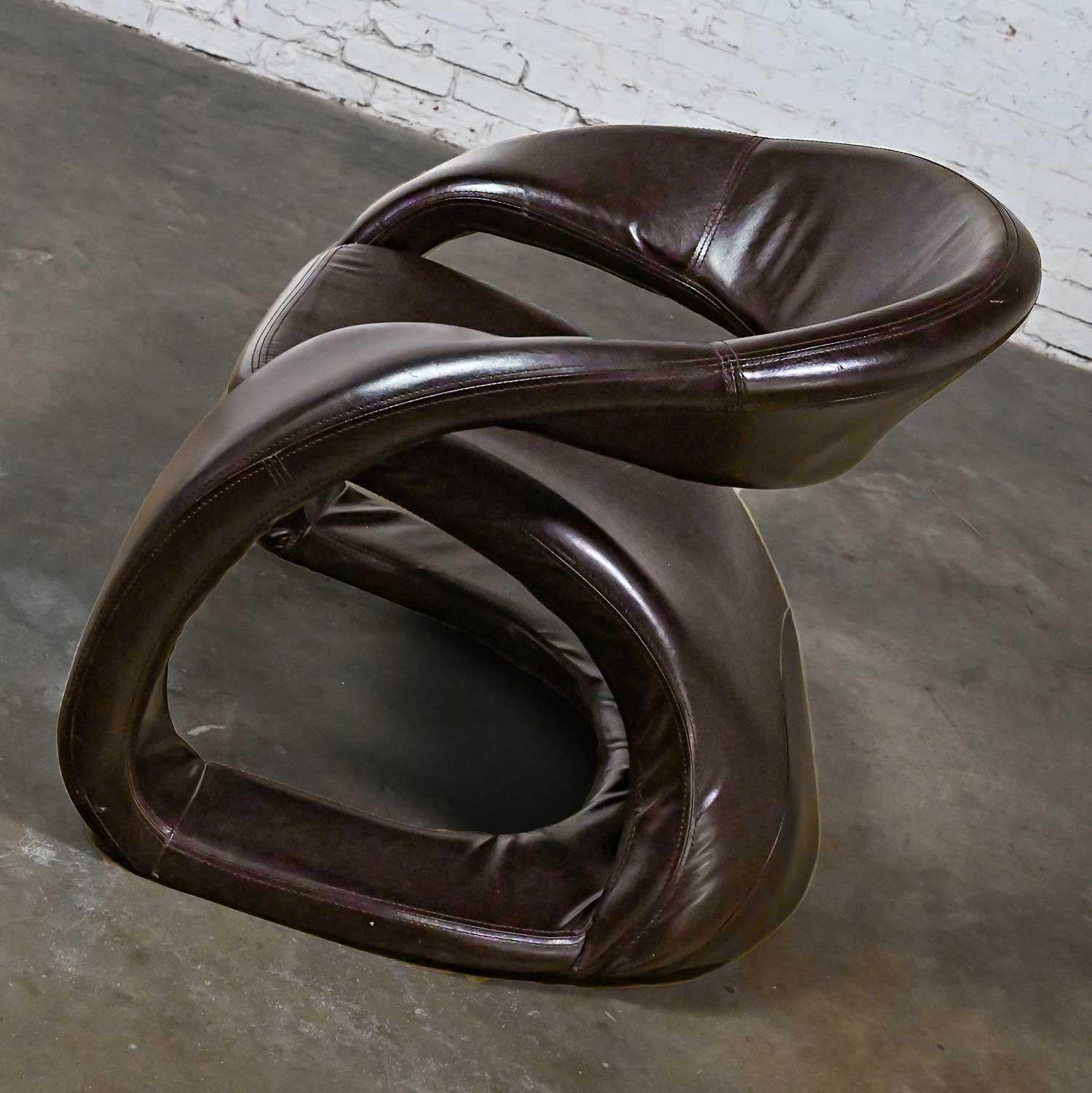 Postmodern Brown Faux Leather Tongue Chair Attributed Jaymar Pop Art Chair For Sale 4