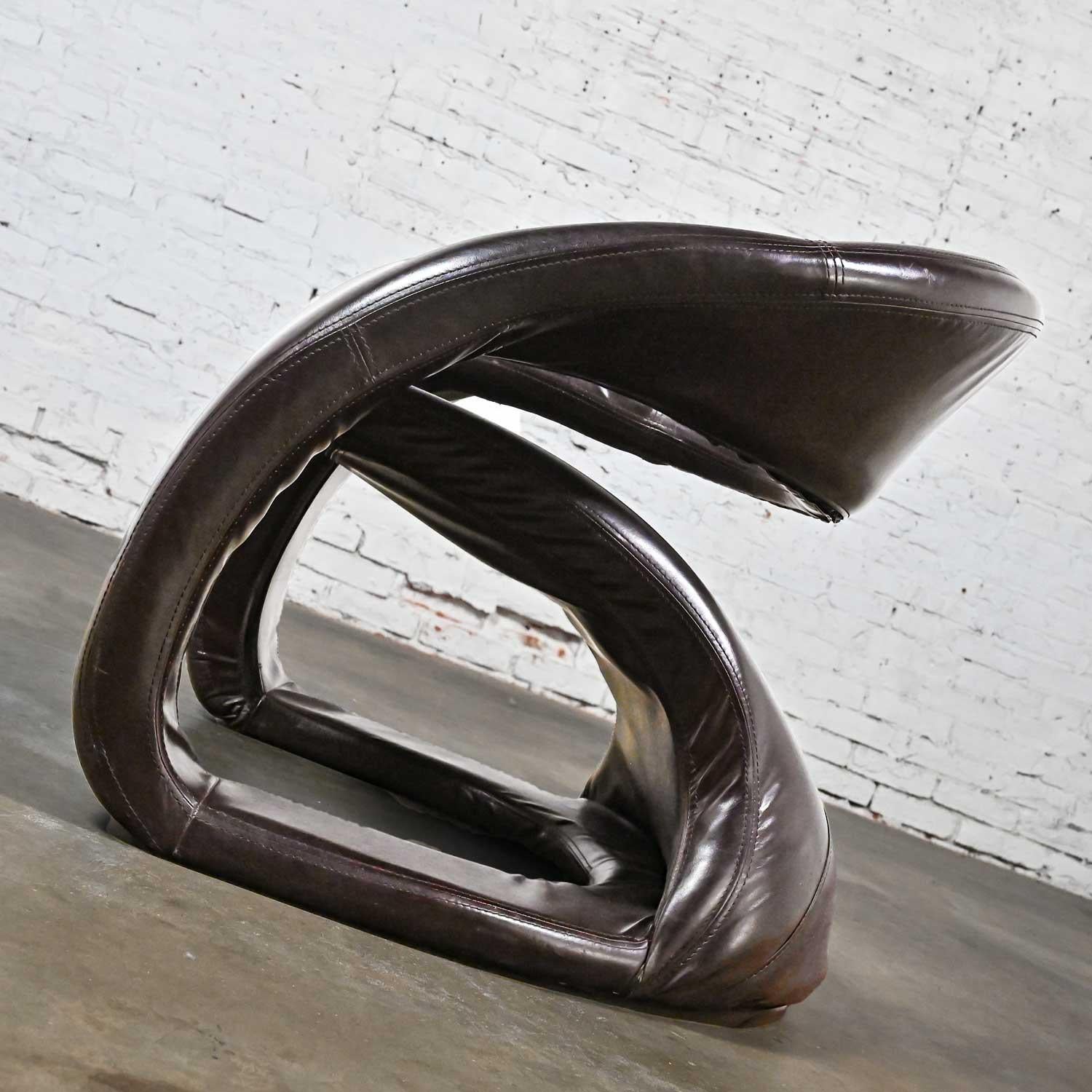 Postmodern Brown Faux Leather Tongue Chair Attributed Jaymar Pop Art Chair For Sale 5