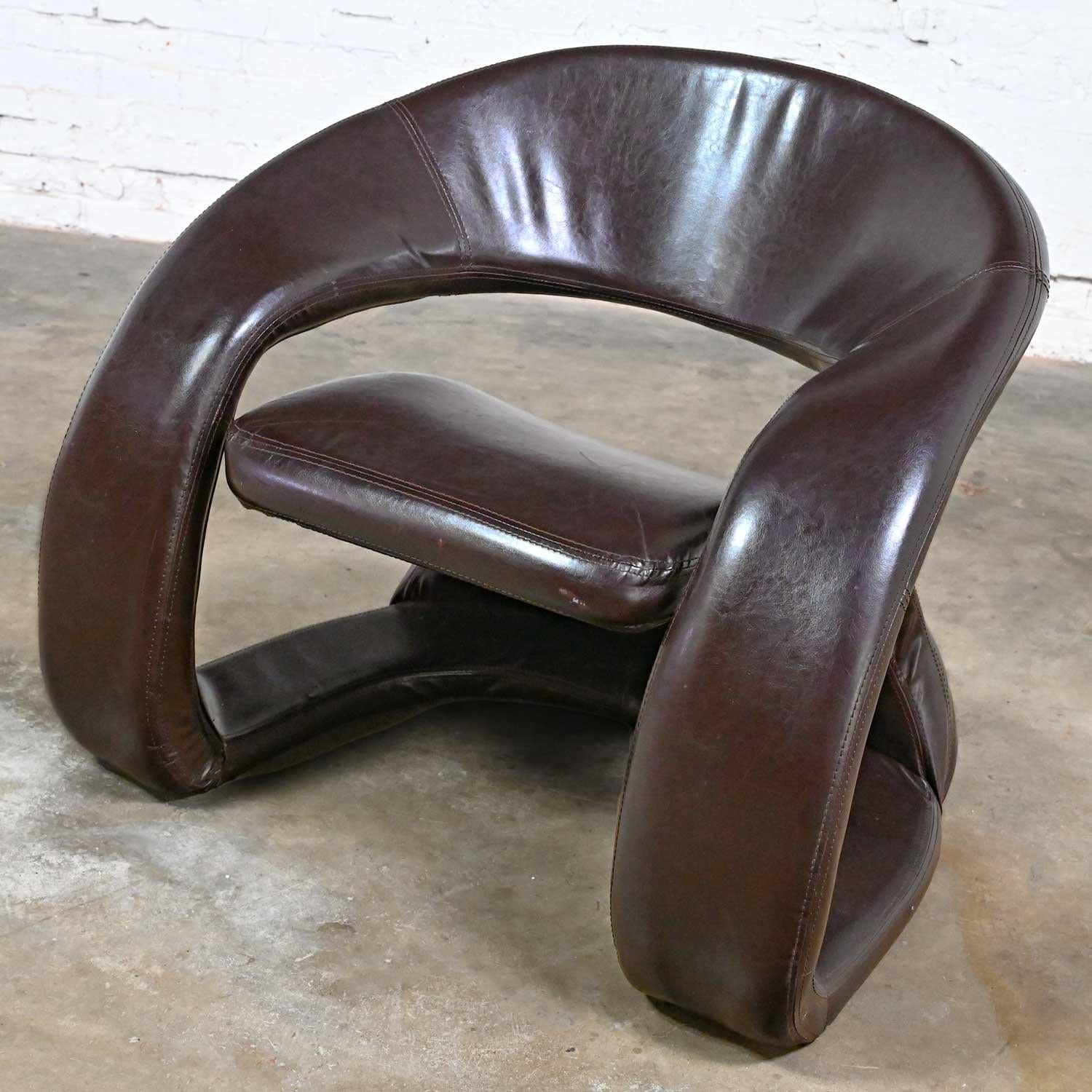 Postmodern Brown Faux Leather Tongue Chair Attributed Jaymar Pop Art Chair For Sale 6