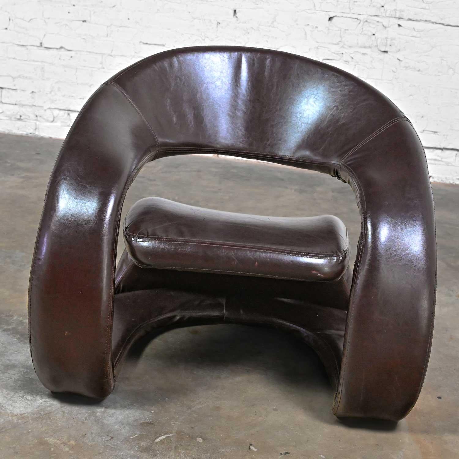 Postmodern Brown Faux Leather Tongue Chair Attributed Jaymar Pop Art Chair For Sale 7