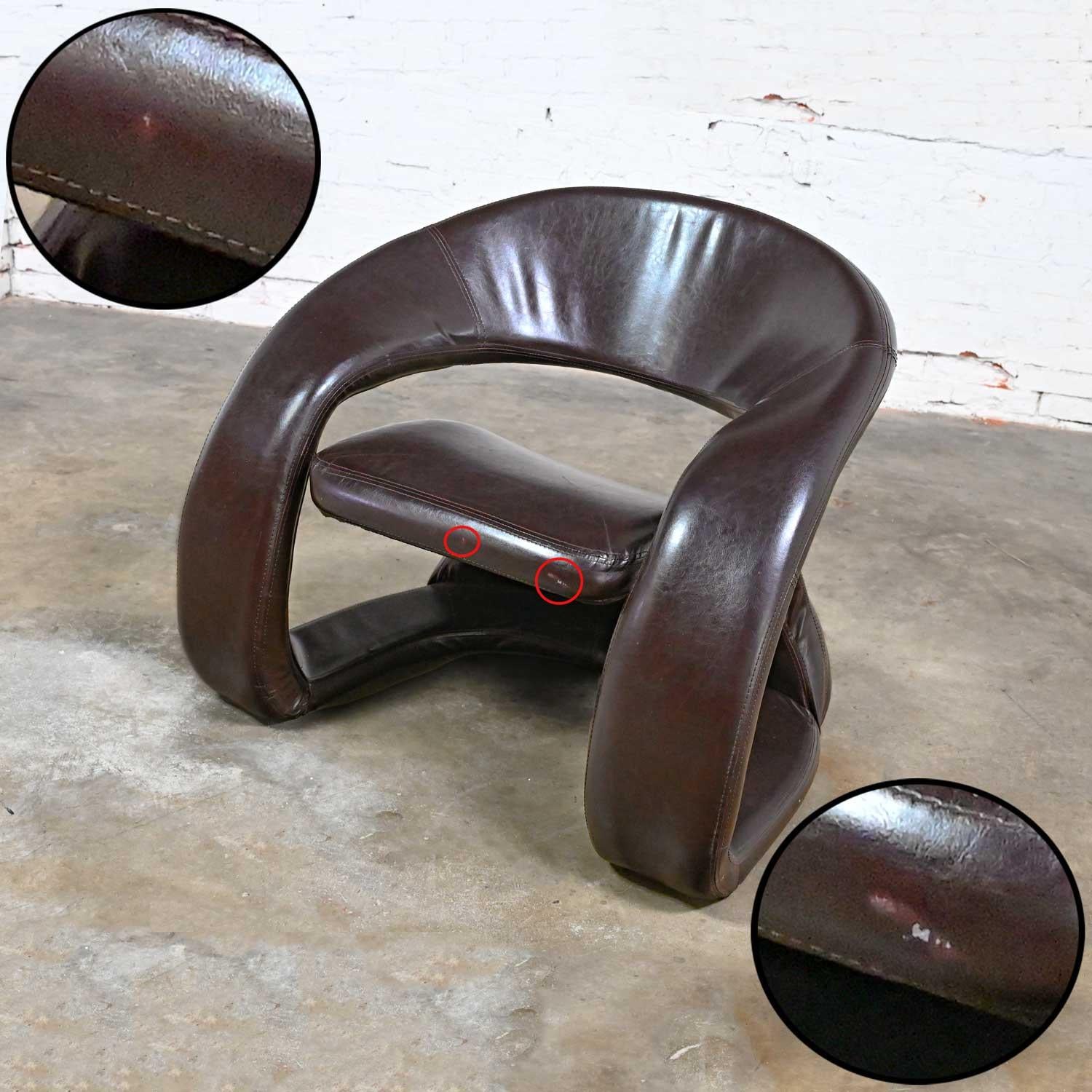 Postmodern Brown Faux Leather Tongue Chair Attributed Jaymar Pop Art Chair For Sale 9