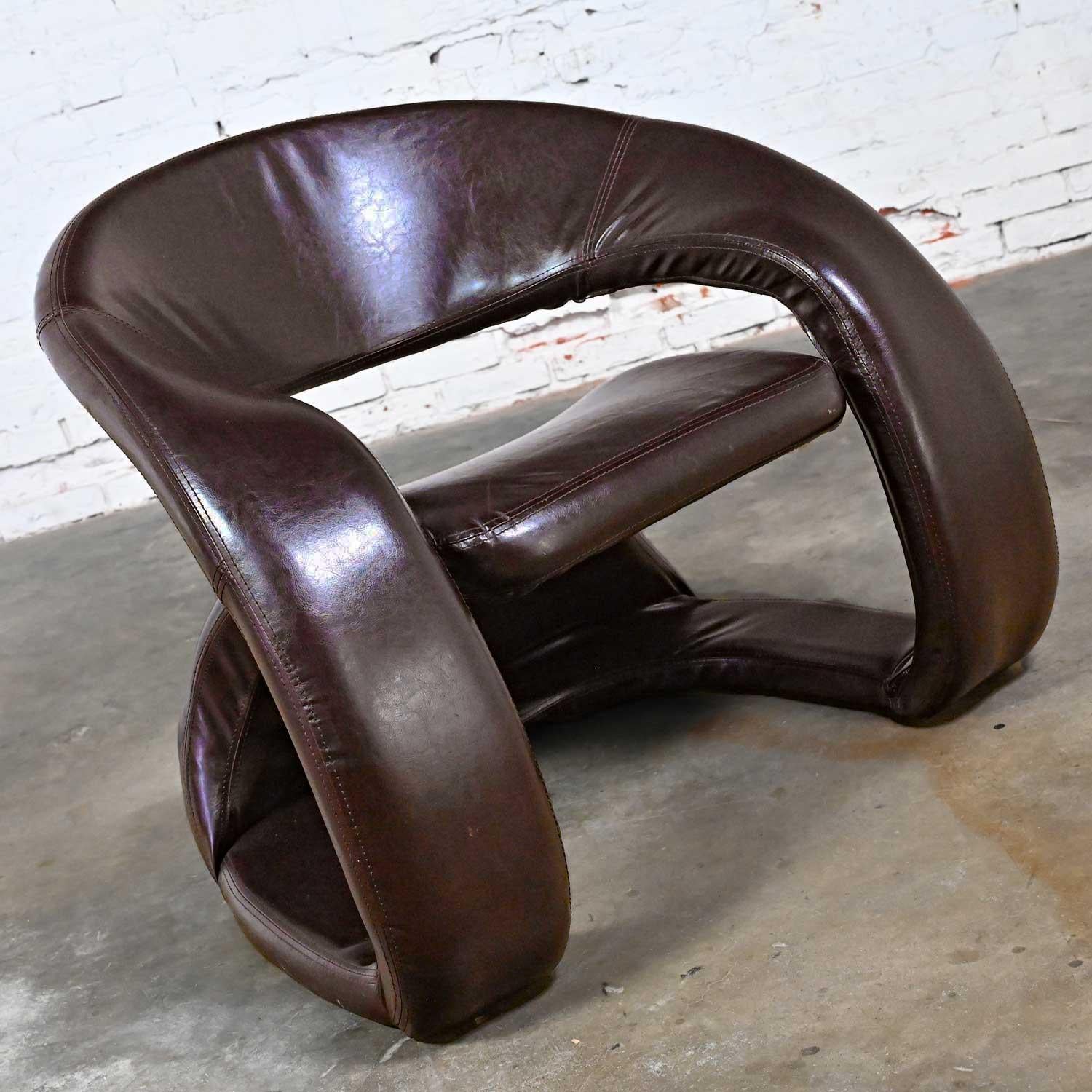 Postmodern Brown Faux Leather Tongue Chair Attributed Jaymar Pop Art Chair For Sale 1