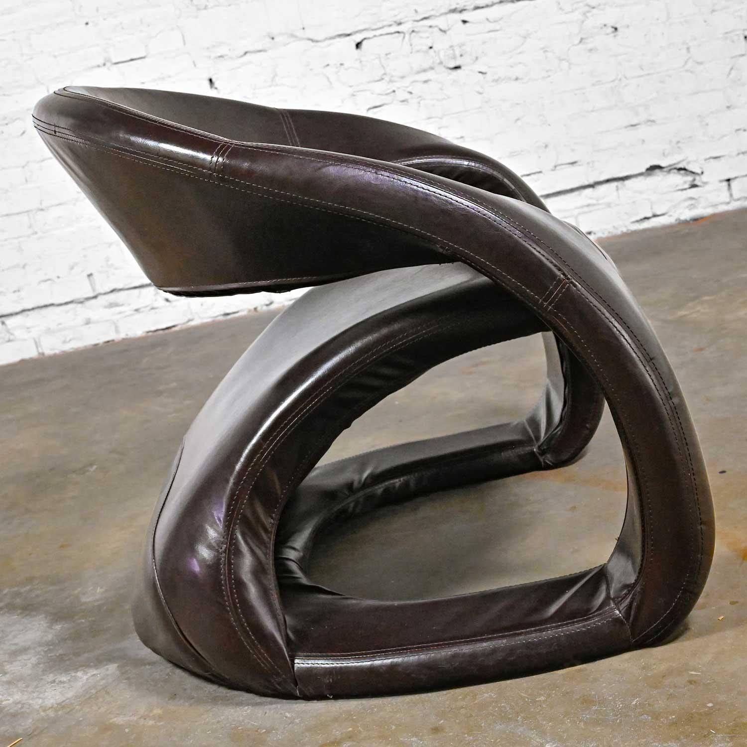 Postmodern Brown Faux Leather Tongue Chair Attributed Jaymar Pop Art Chair For Sale 2