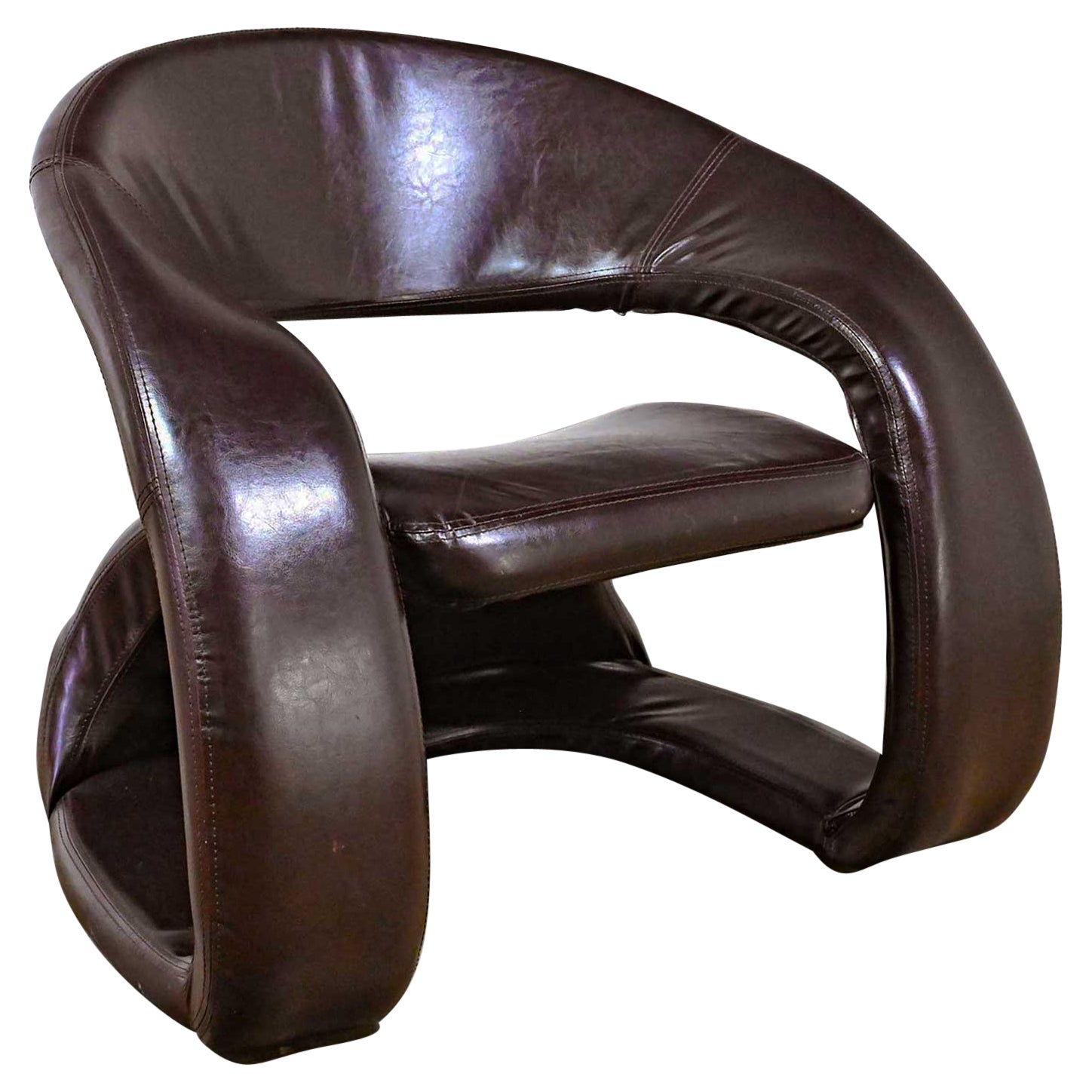 Postmodern Brown Faux Leather Tongue Chair Attributed Jaymar Pop Art Chair For Sale