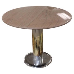 Postmodern Brueton Pink Marble and Polished Chrome Game Dinette Table