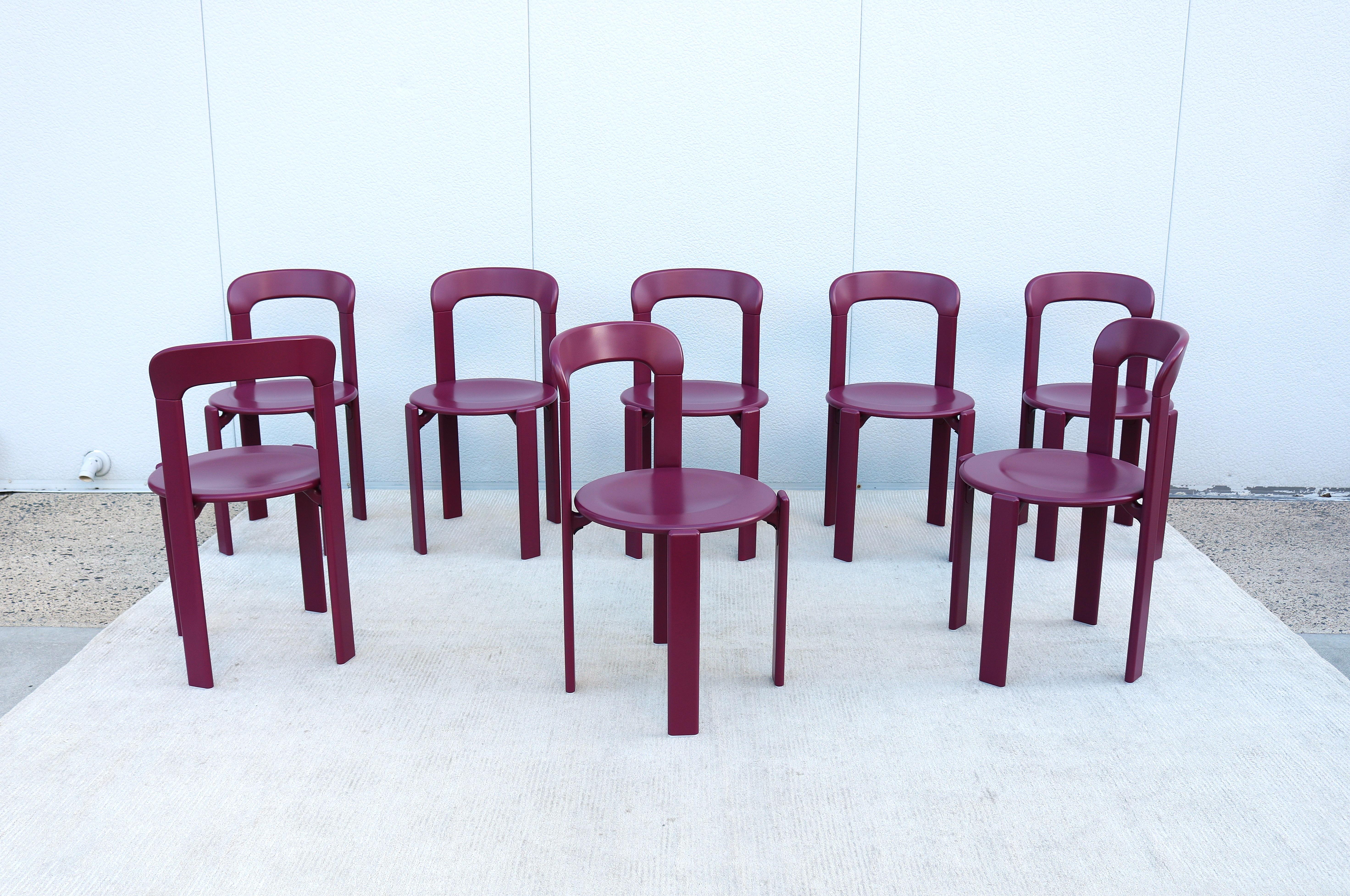Lacquered Postmodern Bruno Rey for Dietiker and Hay Rey Stackable Dining Chairs - Set of 8 For Sale