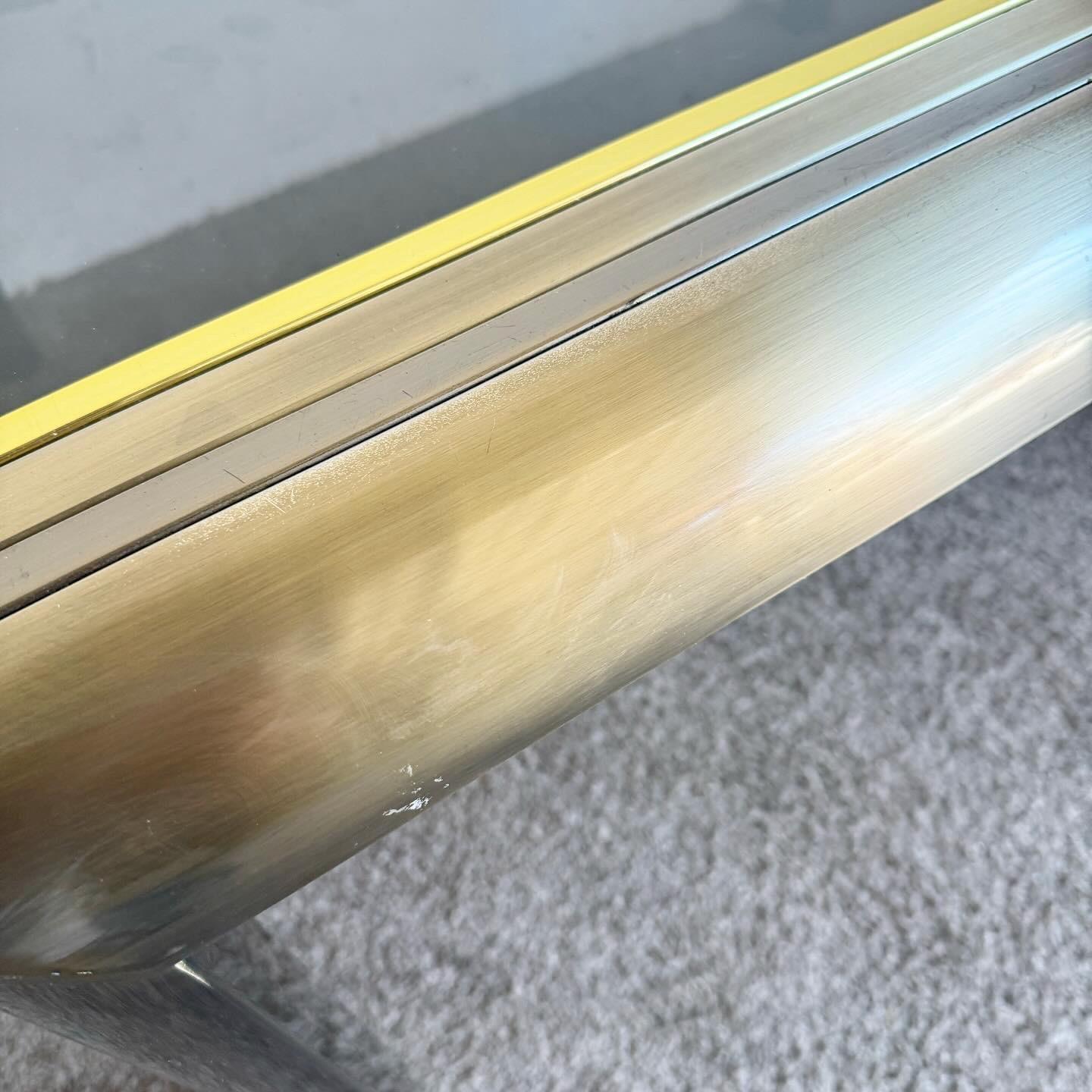 Postmodern Brushed Brass Finish and Smoked Glass Extendable Dining Table by DIA 2