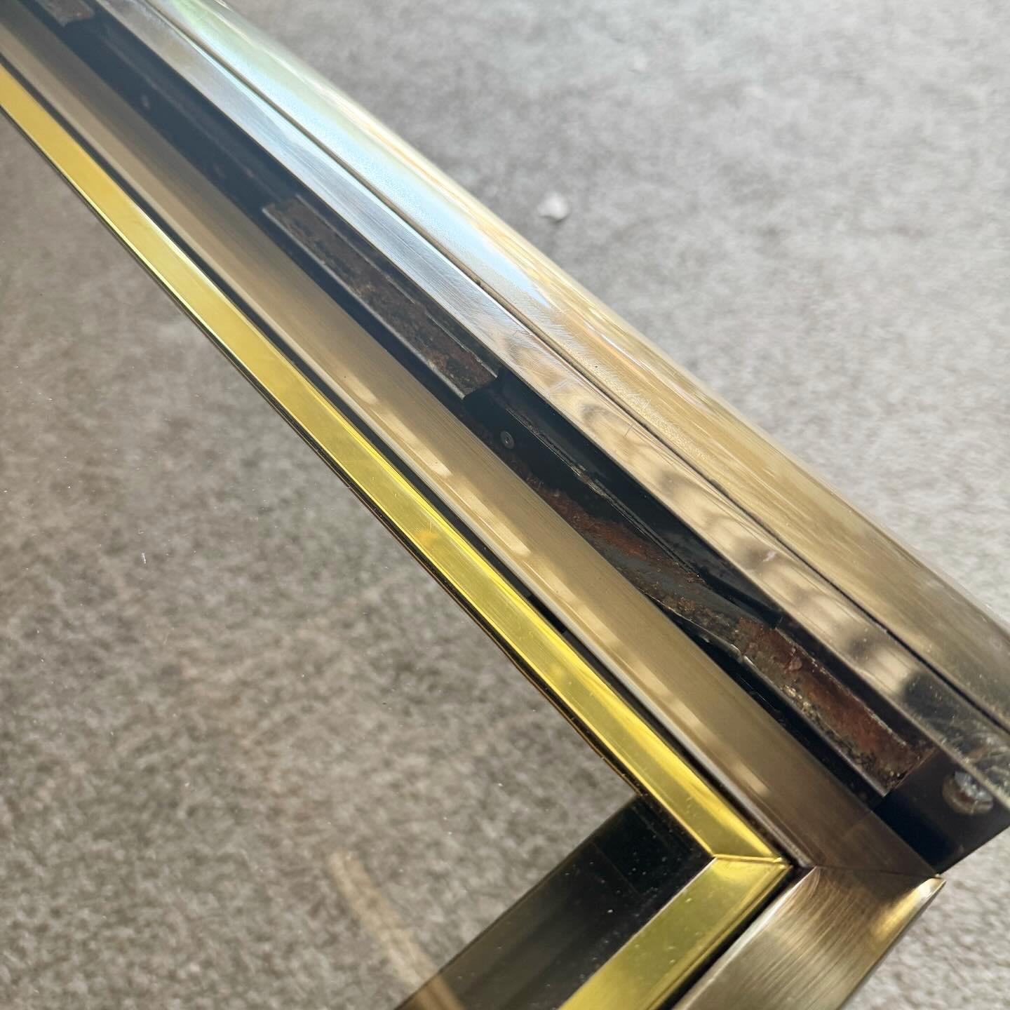 Postmodern Brushed Brass Finish and Smoked Glass Extendable Dining Table by DIA 3