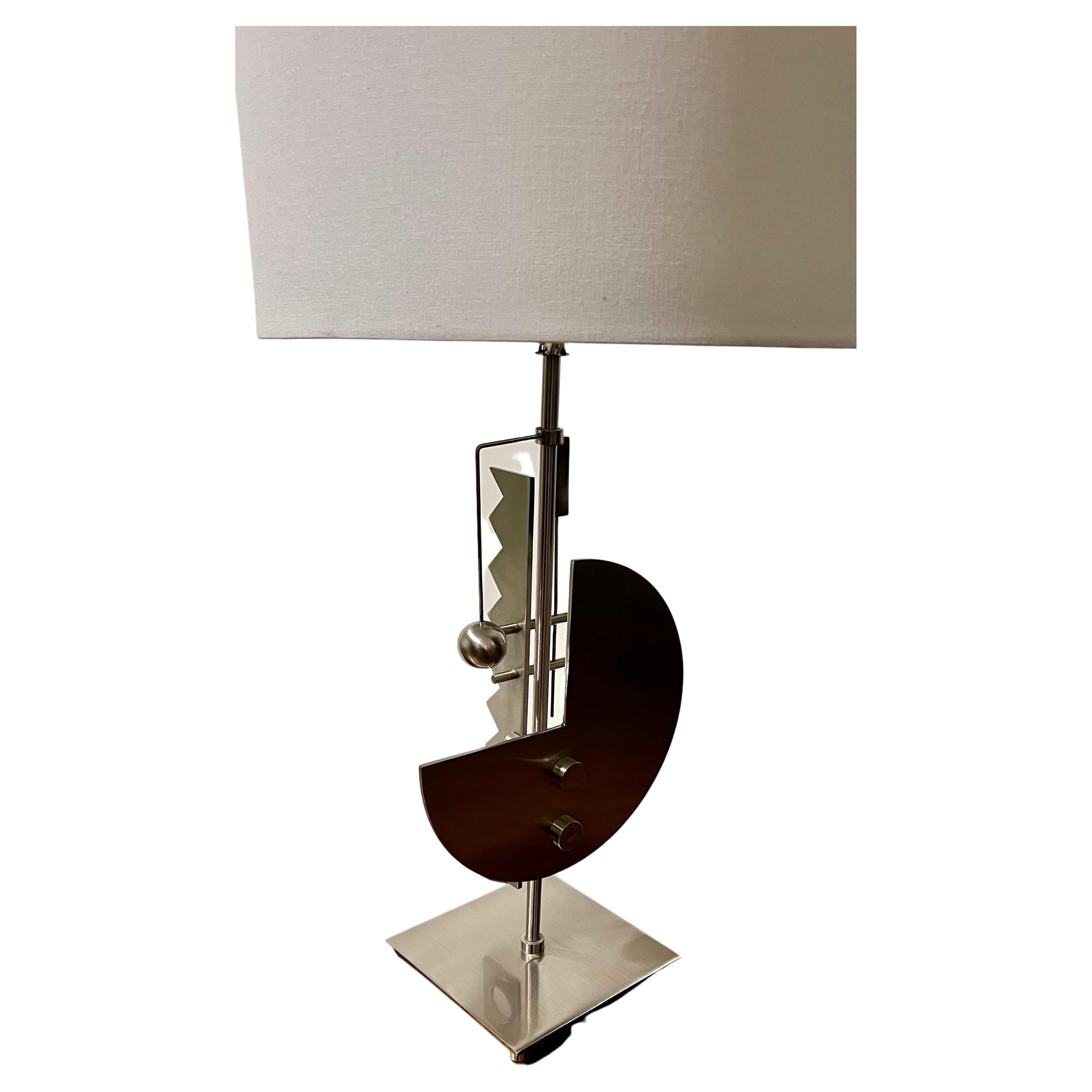 Post-Modern Postmodern Brushed Steel Memphis Era Brushed Steel Sculptural Table Lamp