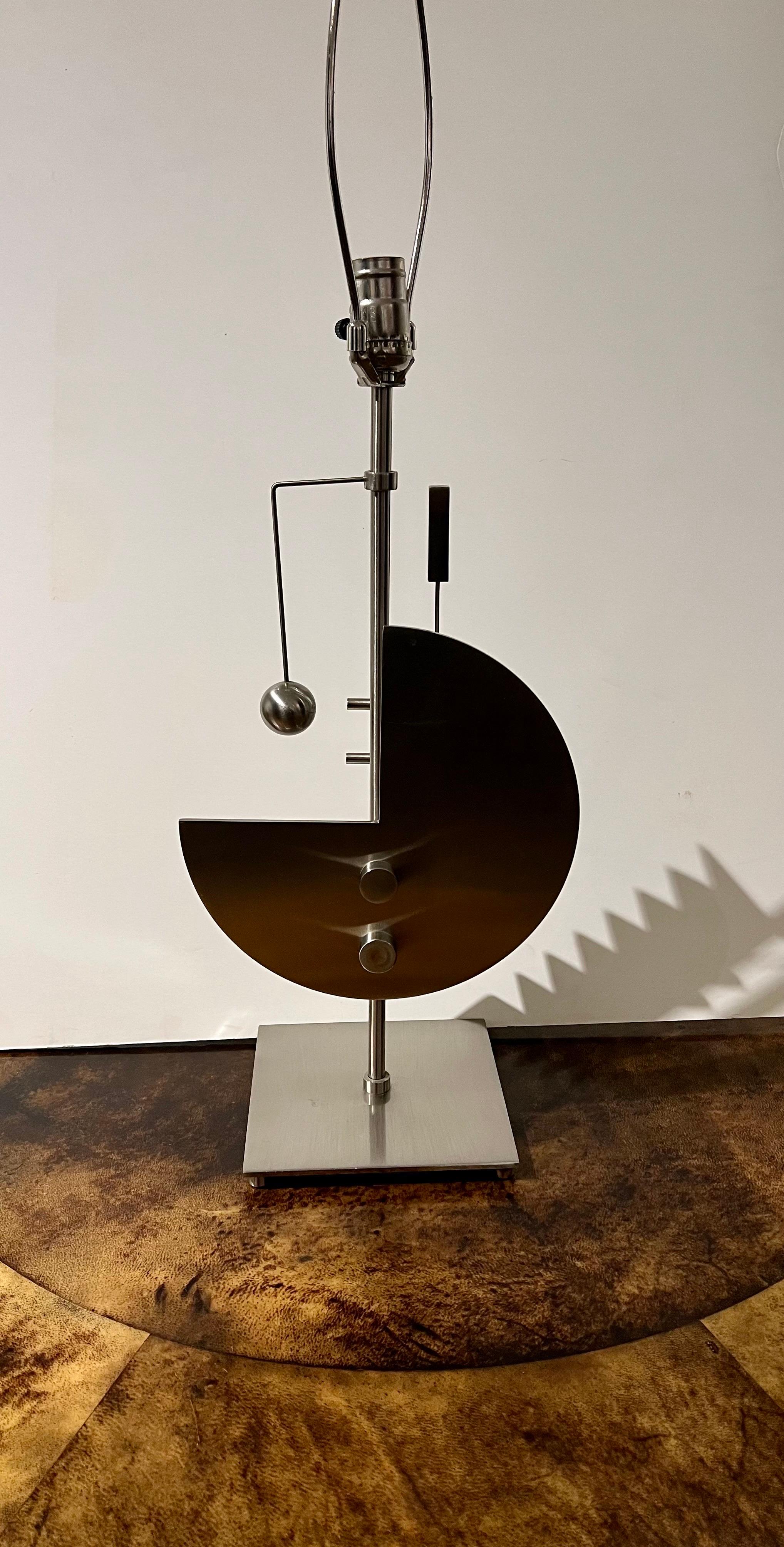 20th Century Postmodern Brushed Steel Memphis Era Brushed Steel Sculptural Table Lamp