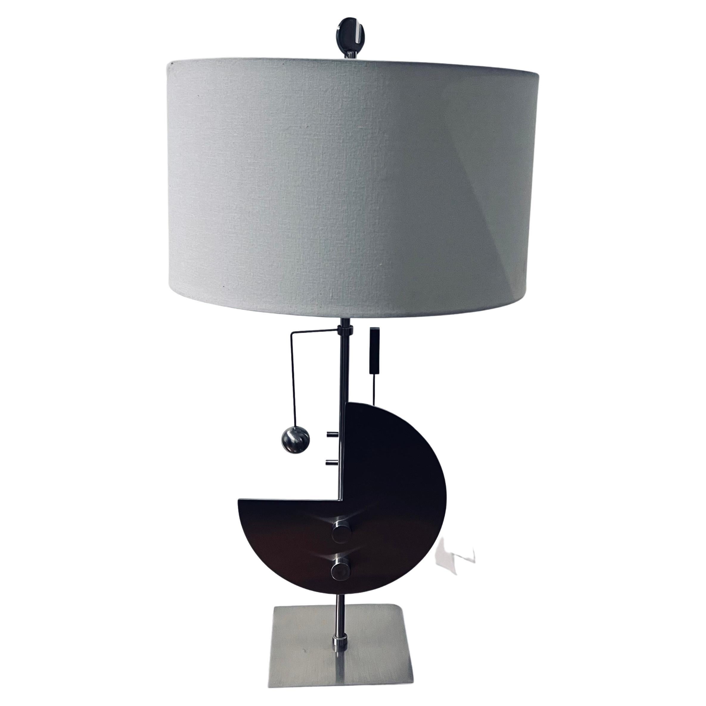 Postmodern Brushed Steel Memphis Era Brushed Steel Sculptural Table Lamp