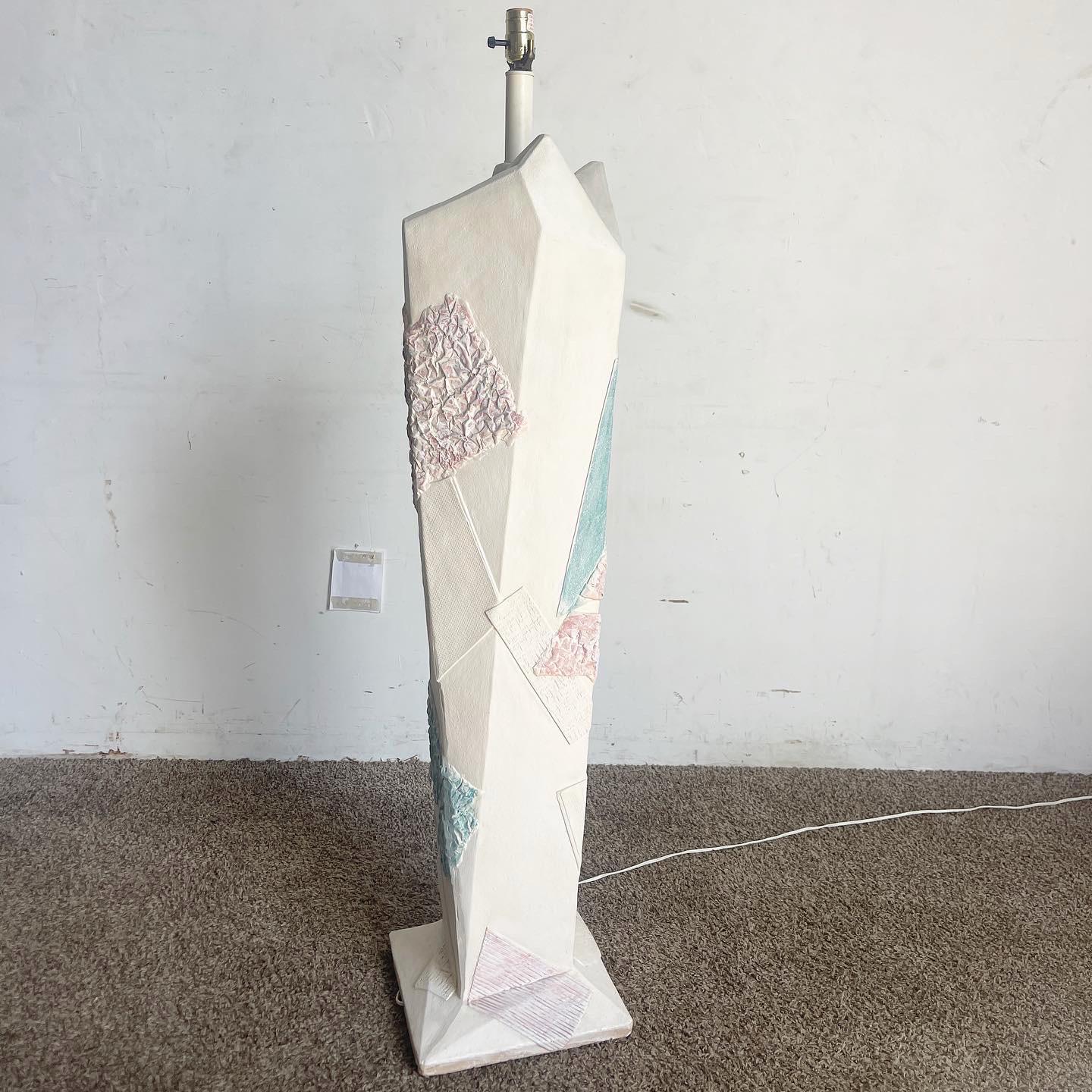 Ceramic Postmodern Brutalist Green and Pink and White Floor Lamp For Sale