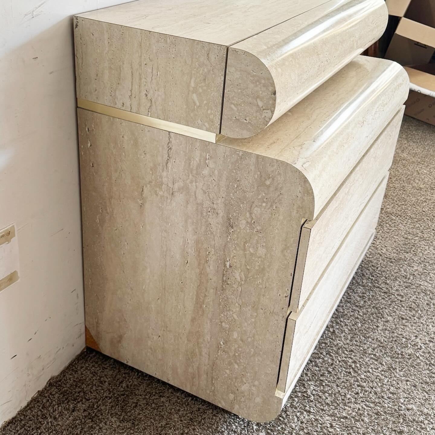 Post-Modern Postmodern Bullnose Faux Travertine Laminate Chest of Drawers For Sale