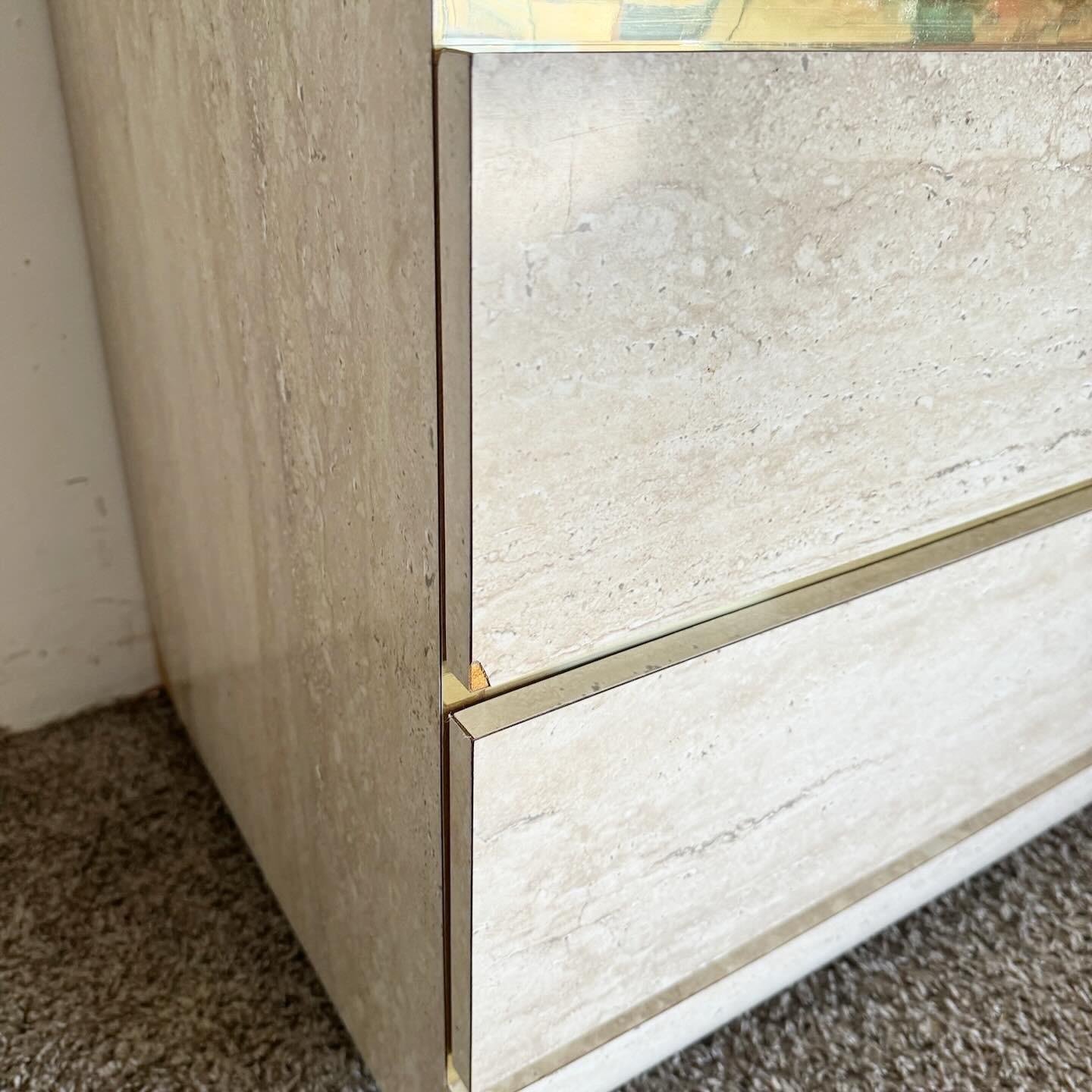Postmodern Bullnose Faux Travertine Laminate Chest of Drawers In Good Condition For Sale In Delray Beach, FL