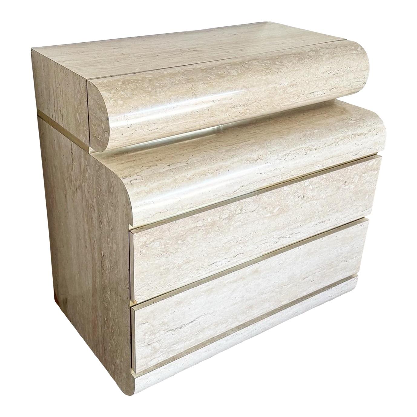 Postmodern Bullnose Faux Travertine Laminate Chest of Drawers For Sale