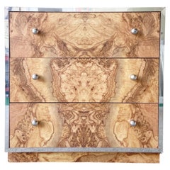 Postmodern Burl Wood Laminate and Chrome Chest of Drawers