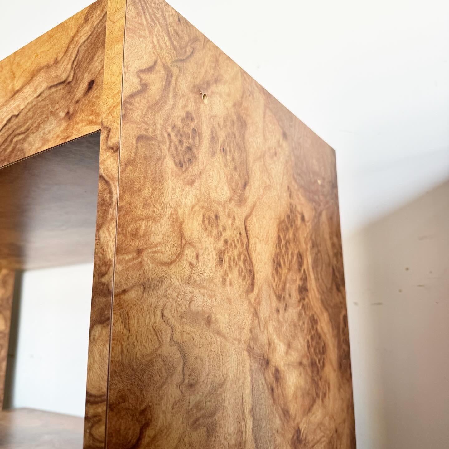 American Postmodern Burl Wood Laminate and Chrome Etagere With Floating Desk