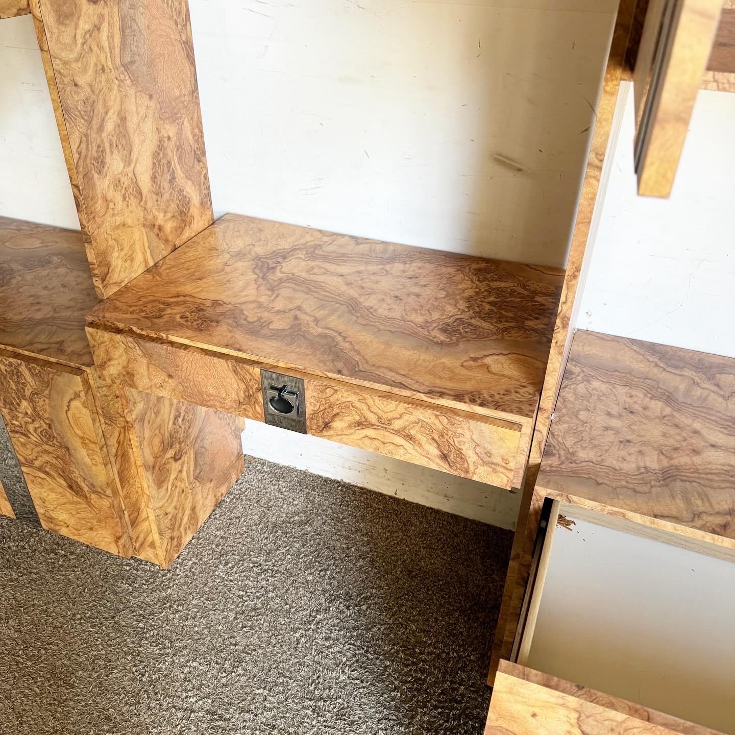 Postmodern Burl Wood Laminate and Chrome Etagere With Floating Desk 1