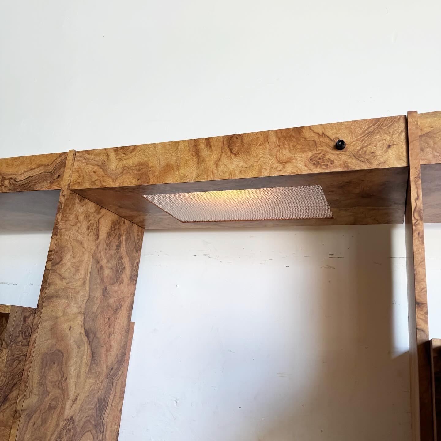 Postmodern Burl Wood Laminate and Chrome Etagere With Floating Desk 2