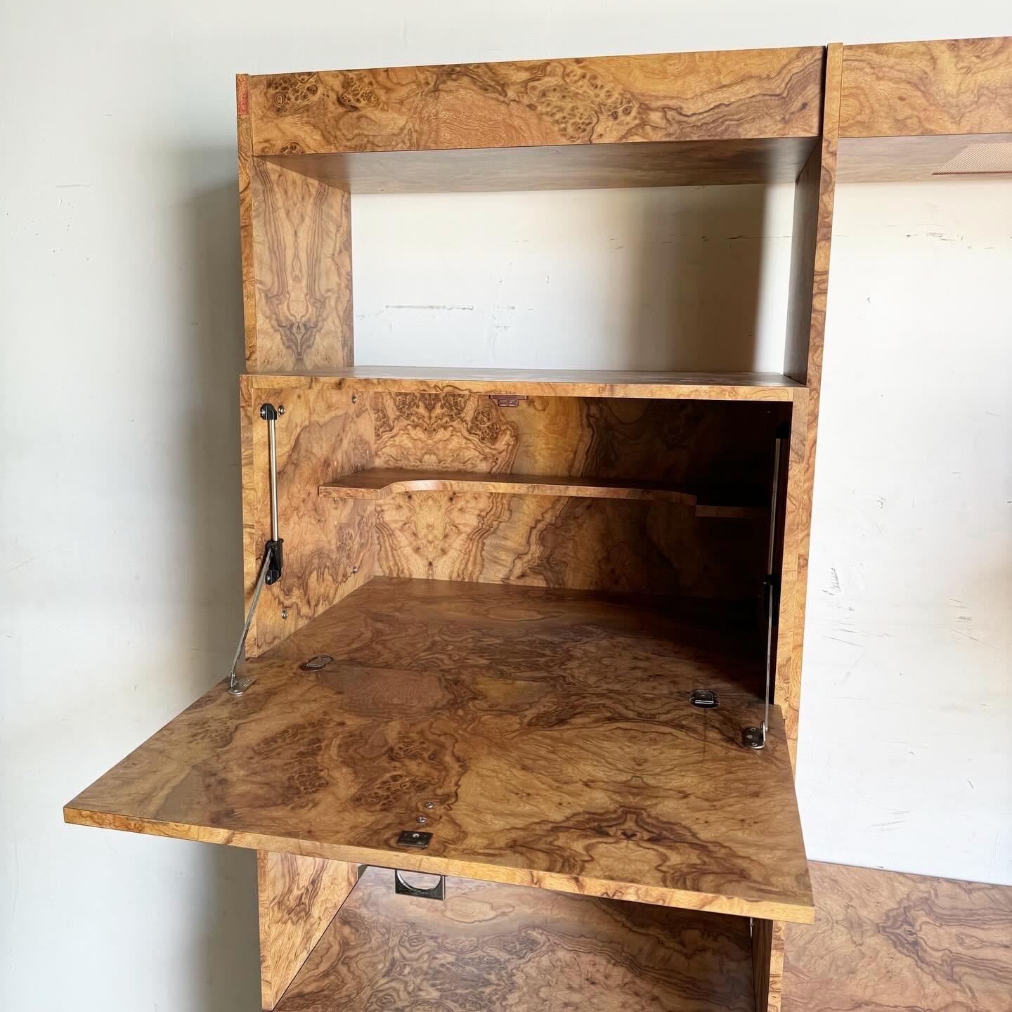 Postmodern Burl Wood Laminate and Chrome Etagere With Floating Desk 3