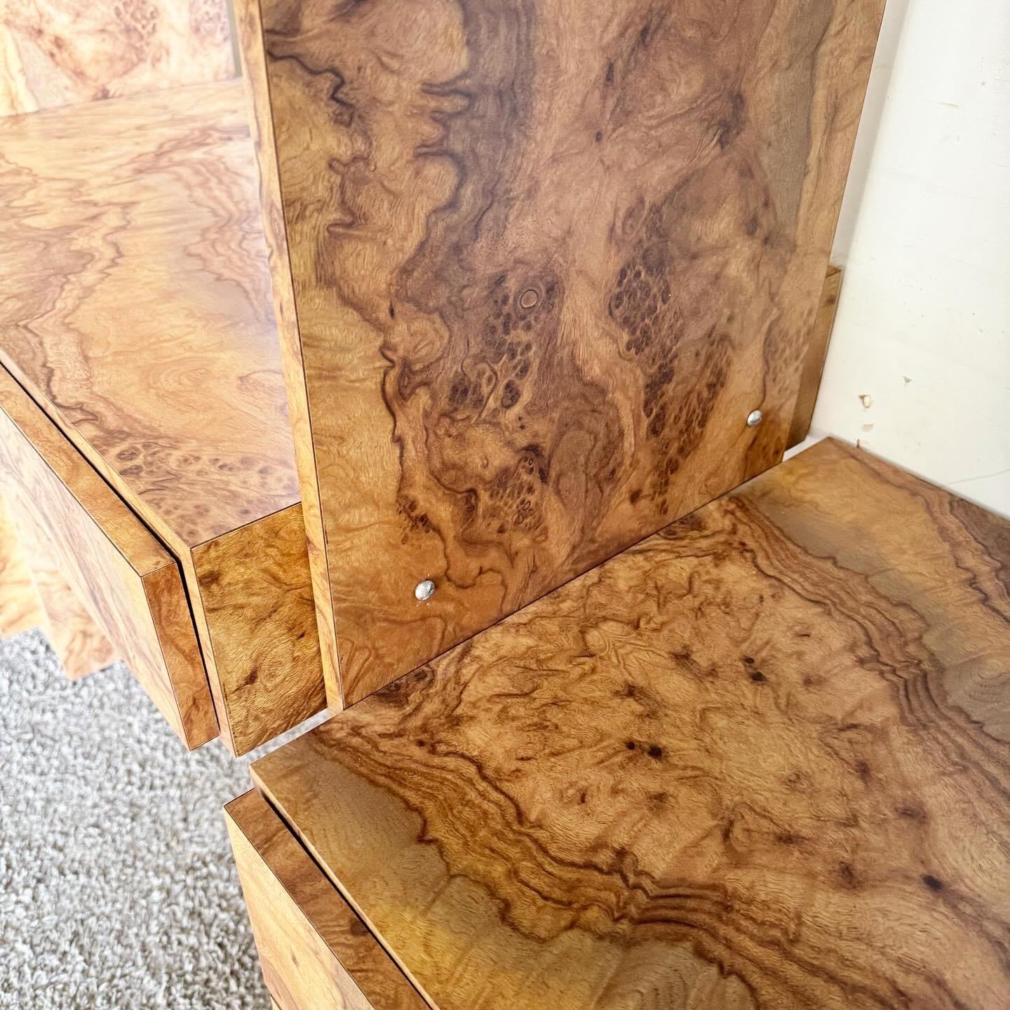 Postmodern Burl Wood Laminate and Chrome Etagere With Floating Desk 4