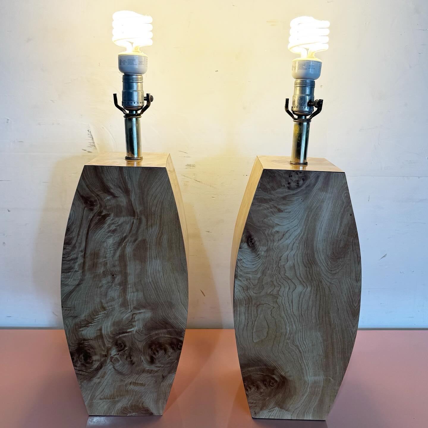 Postmodern Burl Wood Laminate Table Lamps - a Pair 5