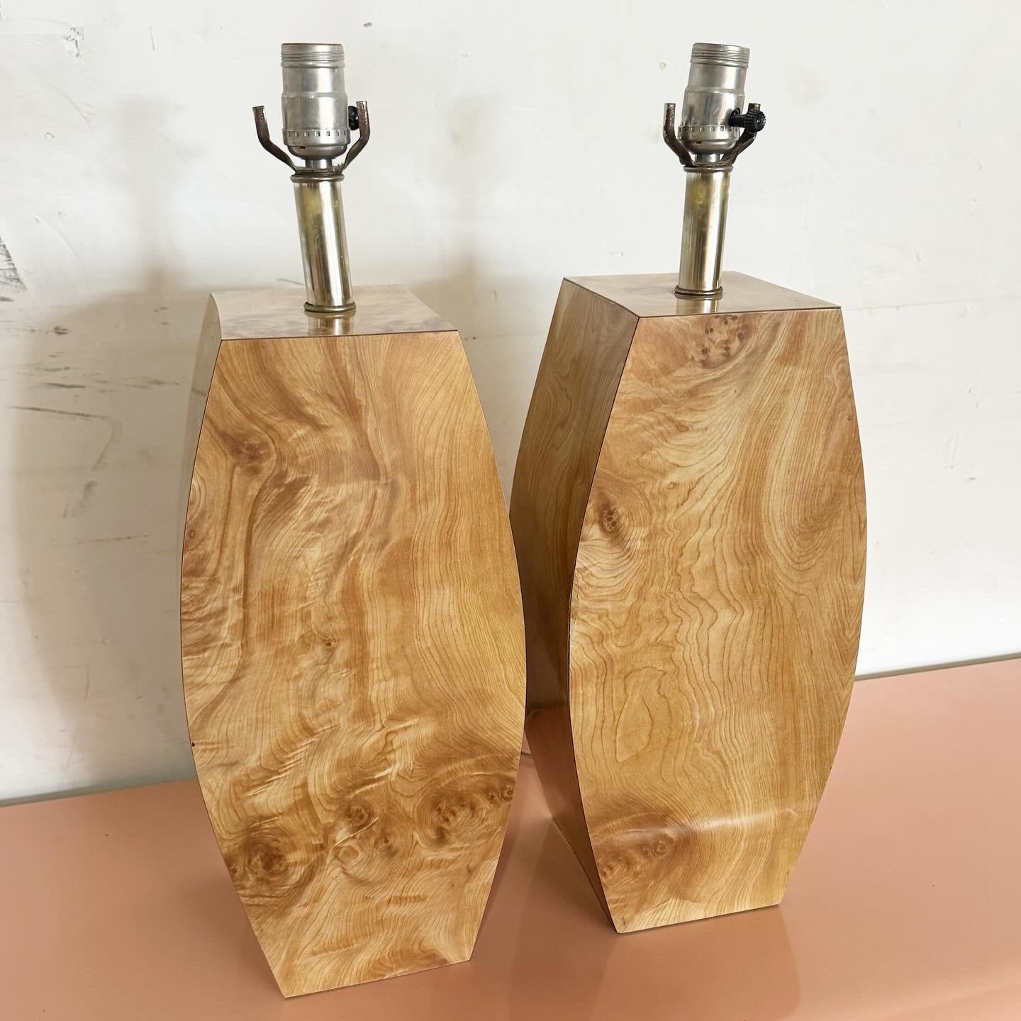 Postmodern Burl Wood Laminate Table Lamps - a Pair For Sale 1