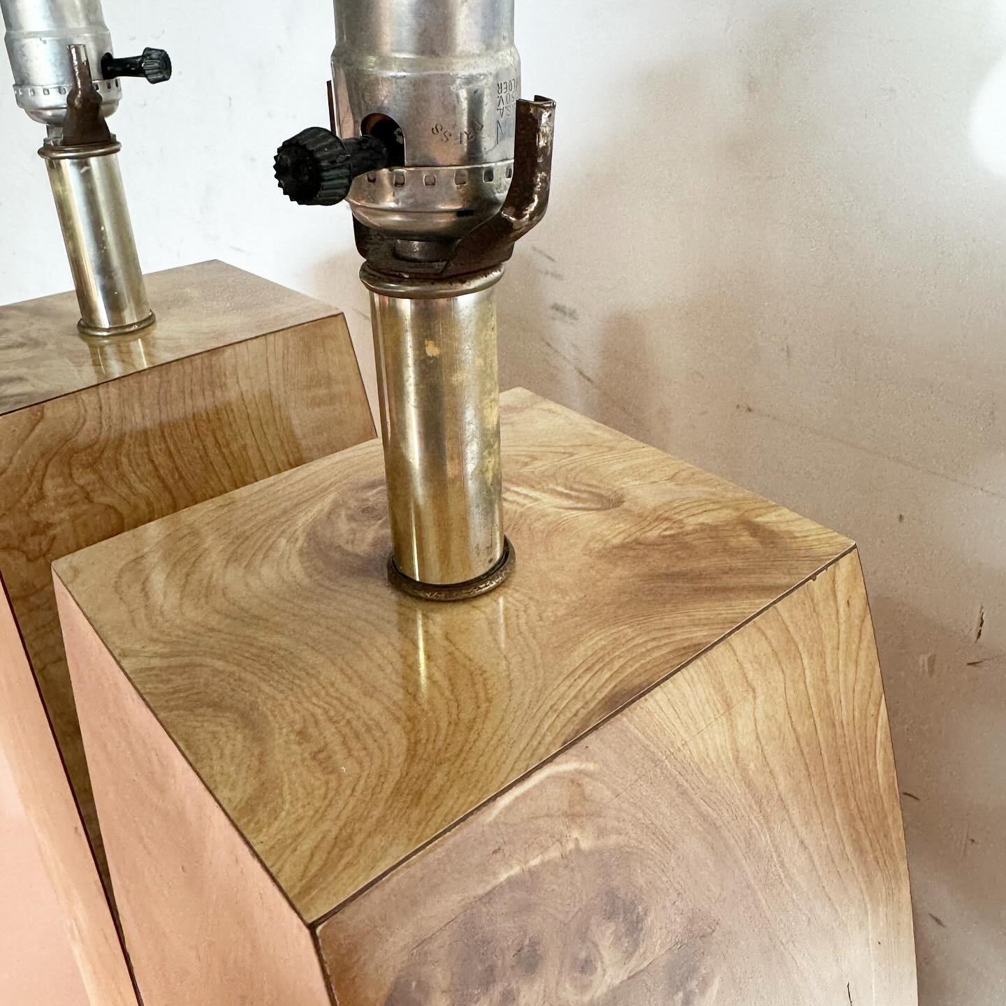 Postmodern Burl Wood Laminate Table Lamps - a Pair 2