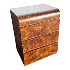Postmodern Burl Wood Laminate Waterfall Commode/Nightstand