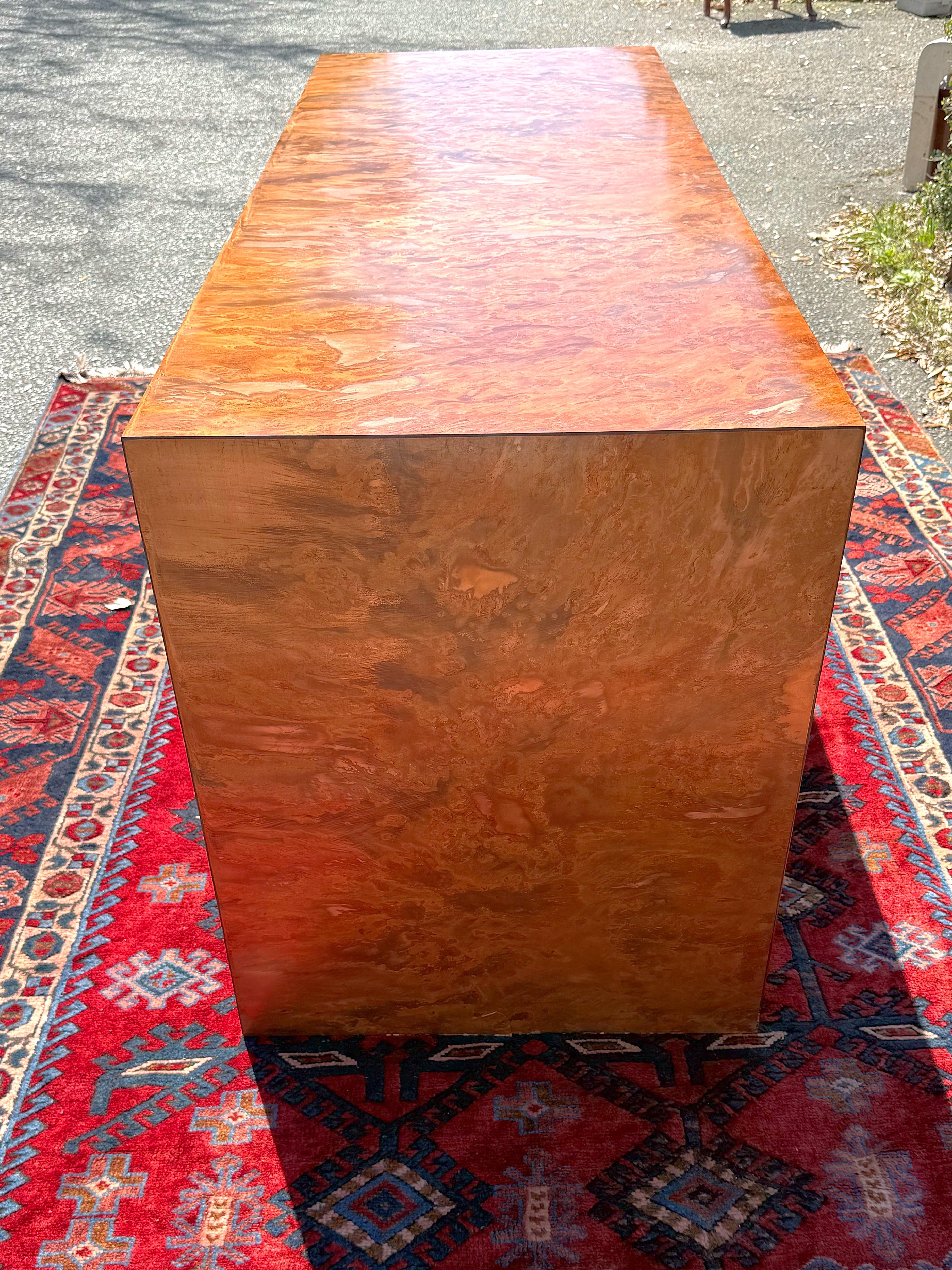 Postmodern Burled Copper and Chrome Parsons Style Desk/Console Table For Sale 7