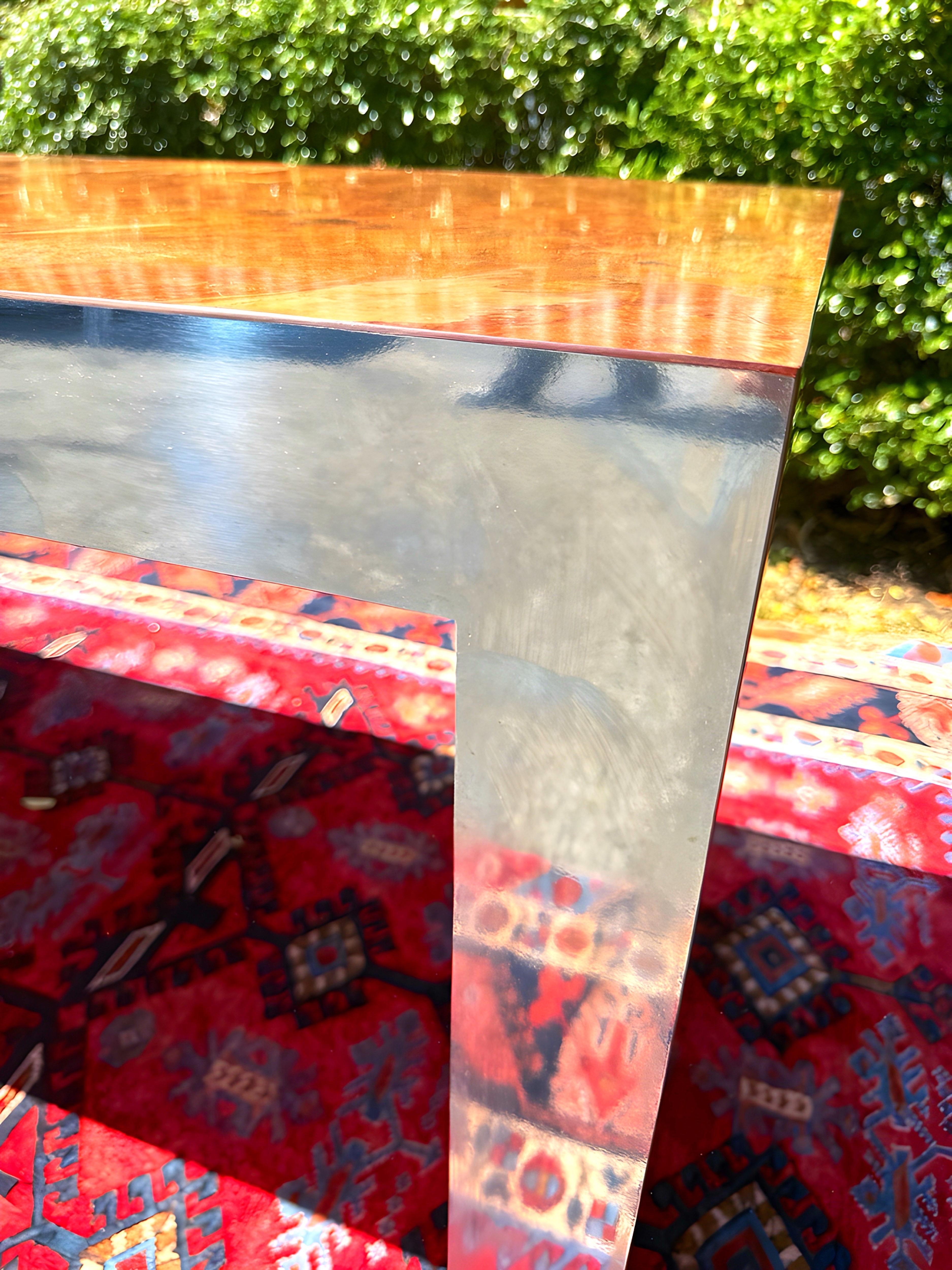 Postmodern Burled Copper and Chrome Parsons Style Desk/Console Table For Sale 8