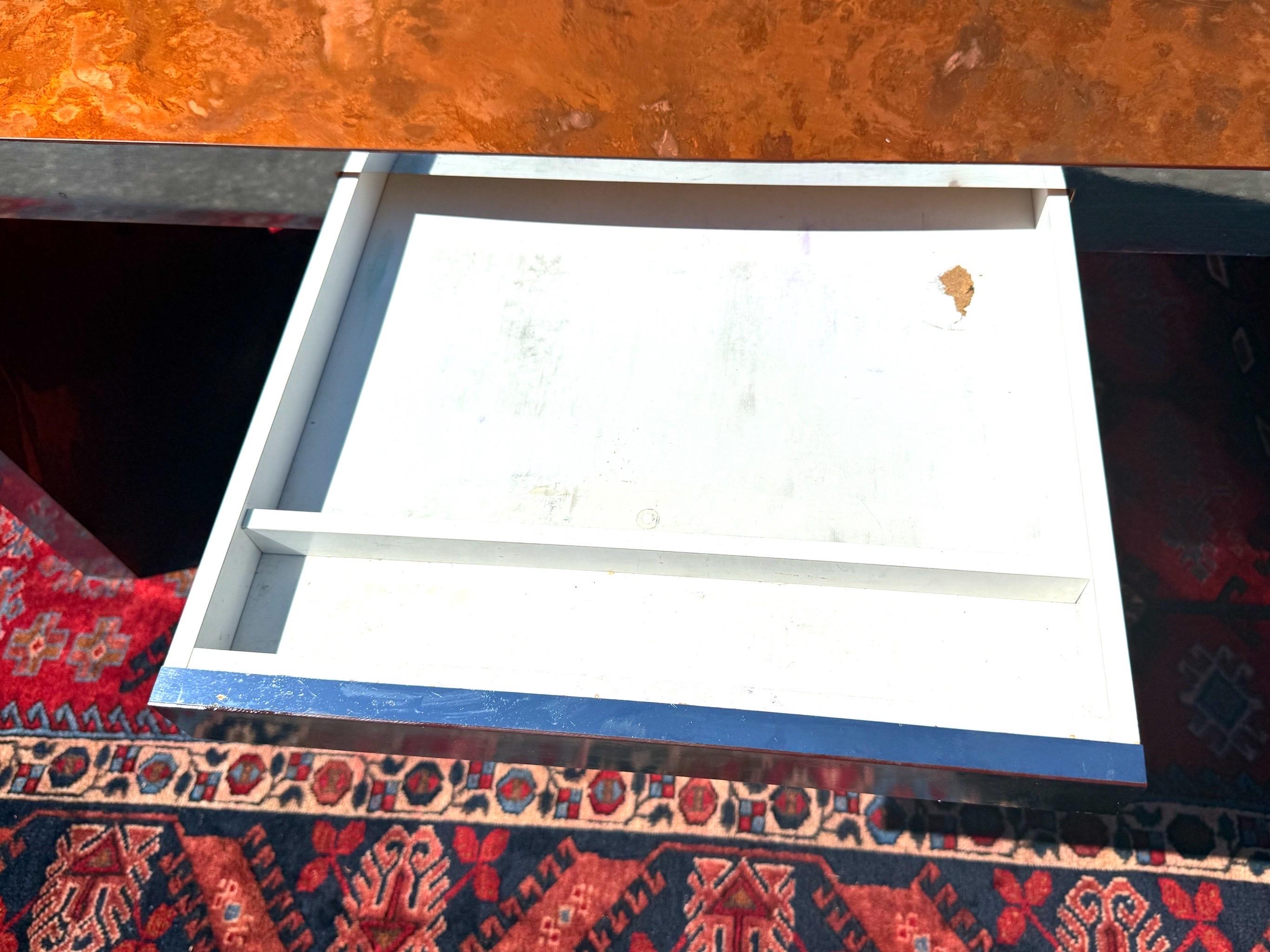 Postmodern Burled Copper and Chrome Parsons Style Desk/Console Table For Sale 9