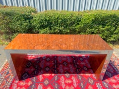 Postmodern Burled Copper and Chrome Parsons Style Desk/Console Table