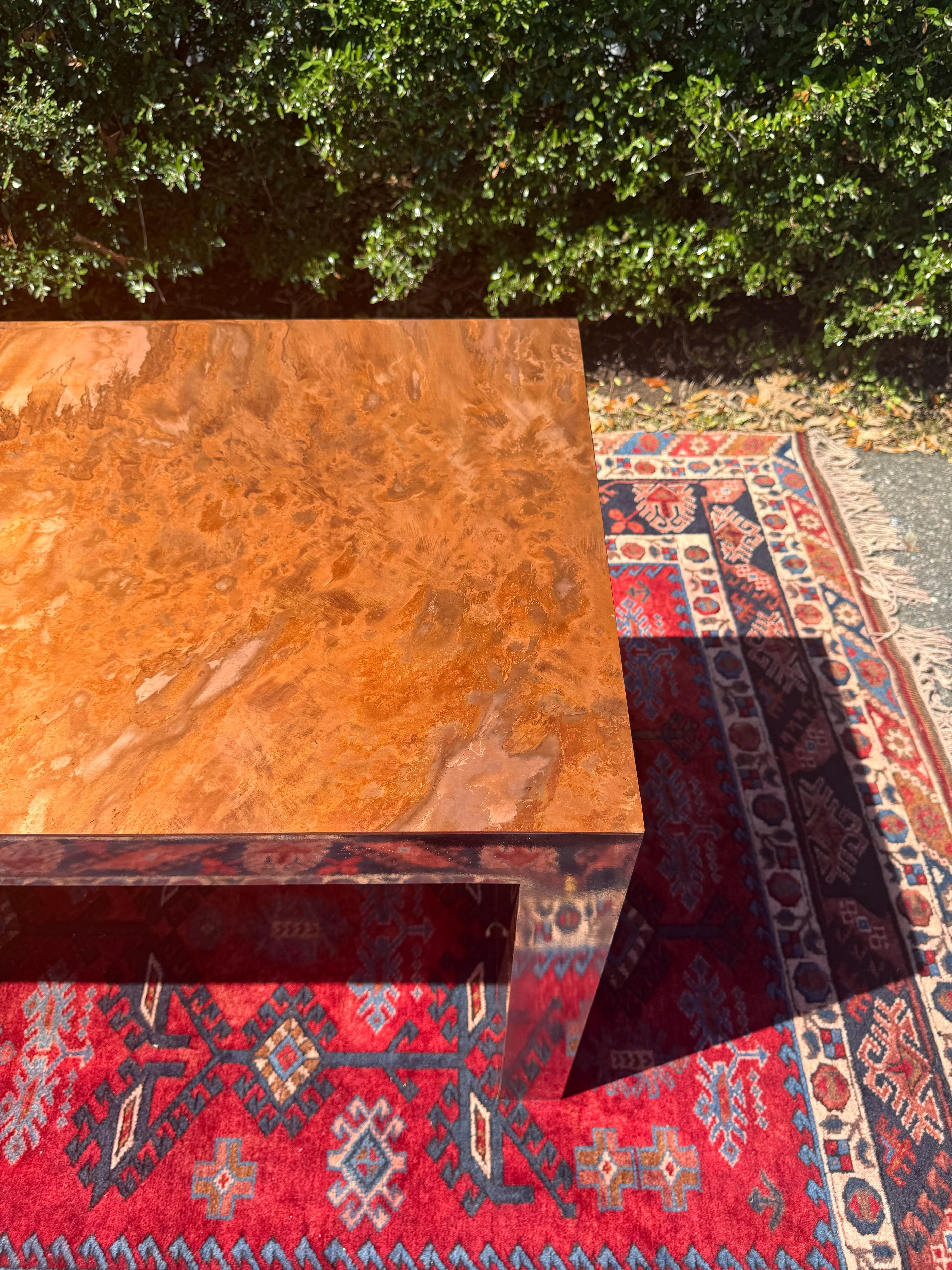 Postmodern Burled Copper and Chrome Parsons Style Desk/Console Table For Sale 2