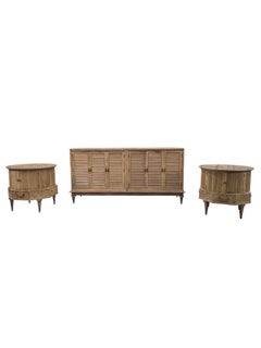 Postmodern Burlwood & Fluted Door Nightstands with Matching Dresser