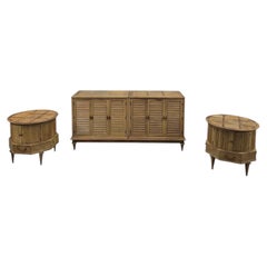 Postmodern Burlwood & Fluted Door Nightstands with Matching Dresser