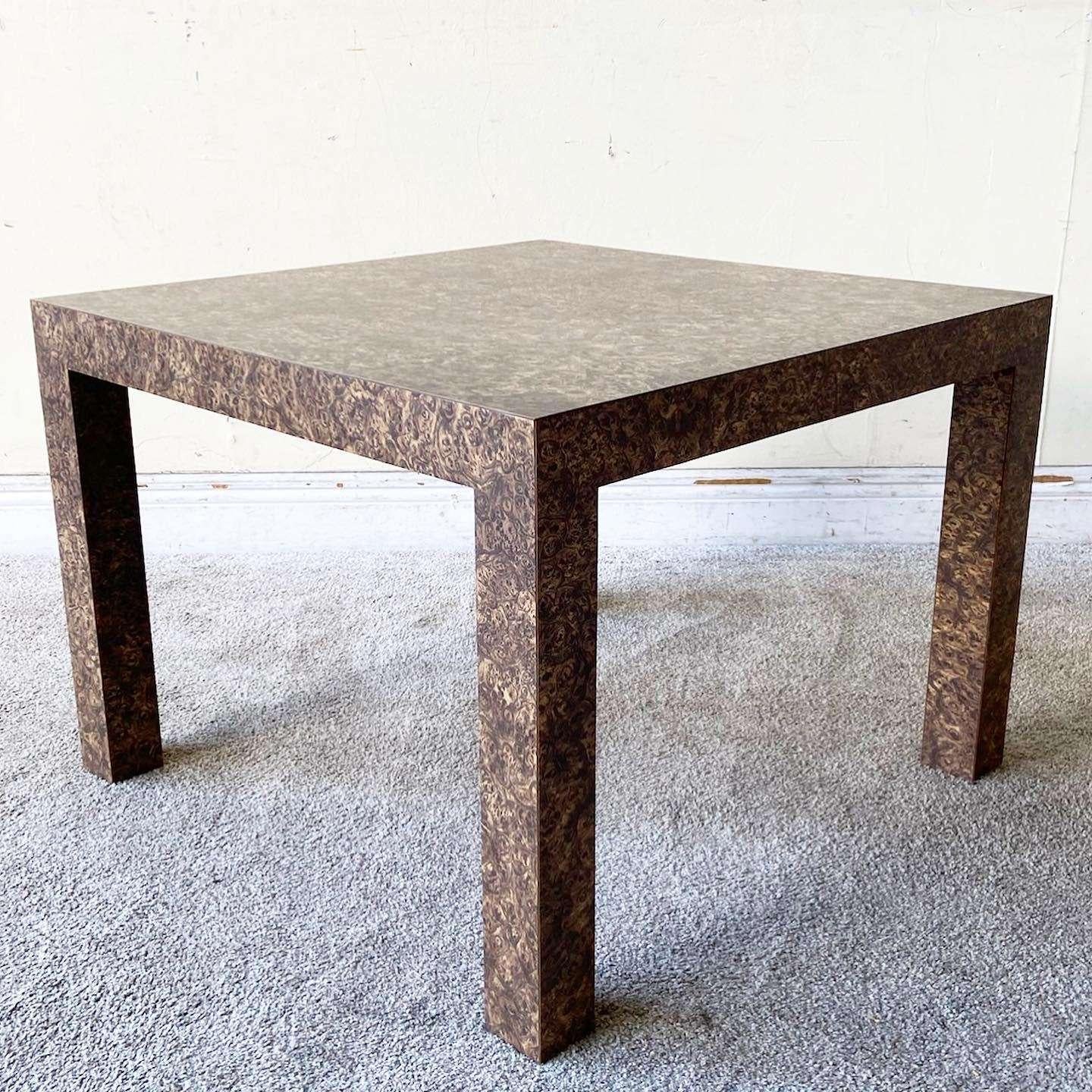Wood Postmodern Burlwood Laminate Ascending Parsons Side Tables - a Pair For Sale