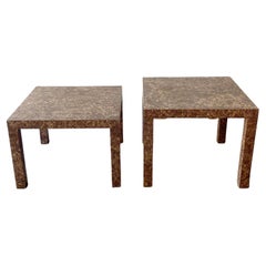 Retro Postmodern Burlwood Laminate Ascending Parsons Side Tables - a Pair