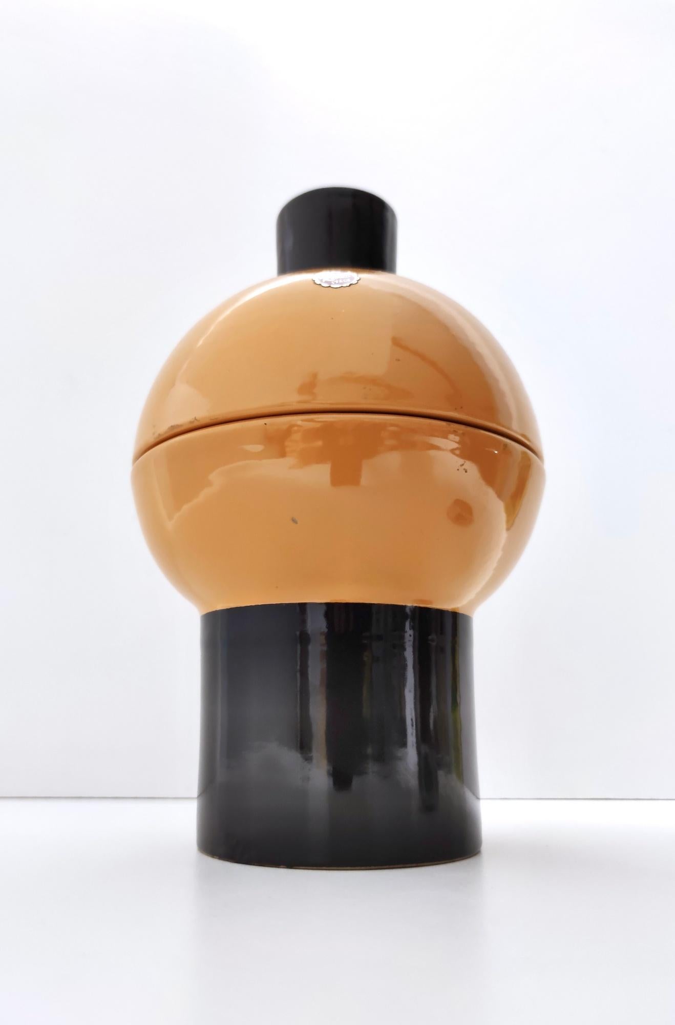 Post-Modern Postmodern Burnt Orange and Black Ceramic Cookie Jar by Rometti, Italy