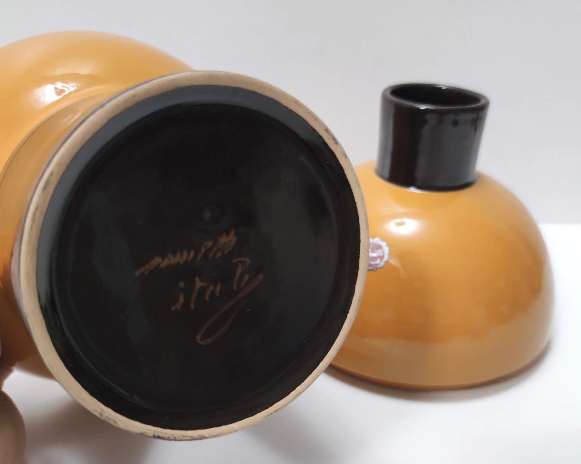 Postmodern Burnt Orange and Black Ceramic Cookie Jar by Rometti, Italy 1