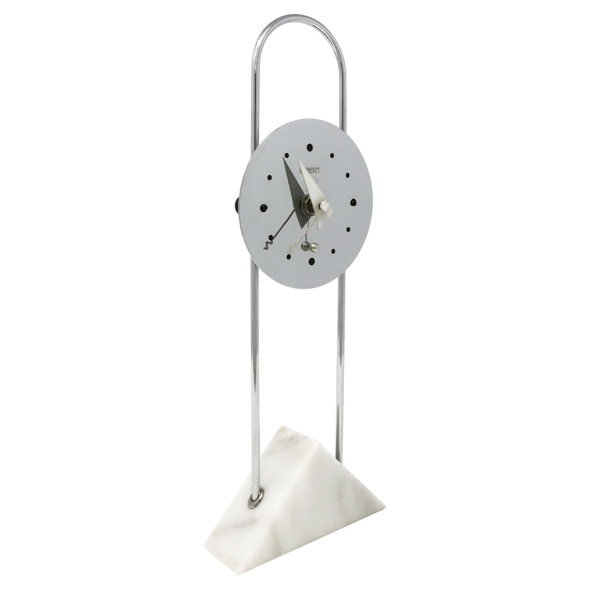 Postmodern Canetti Chrome and Marble Clock '1989'