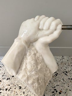 Postmodern Carrara Marble Hands Sculpture by Eric Theret, France, 1990s.