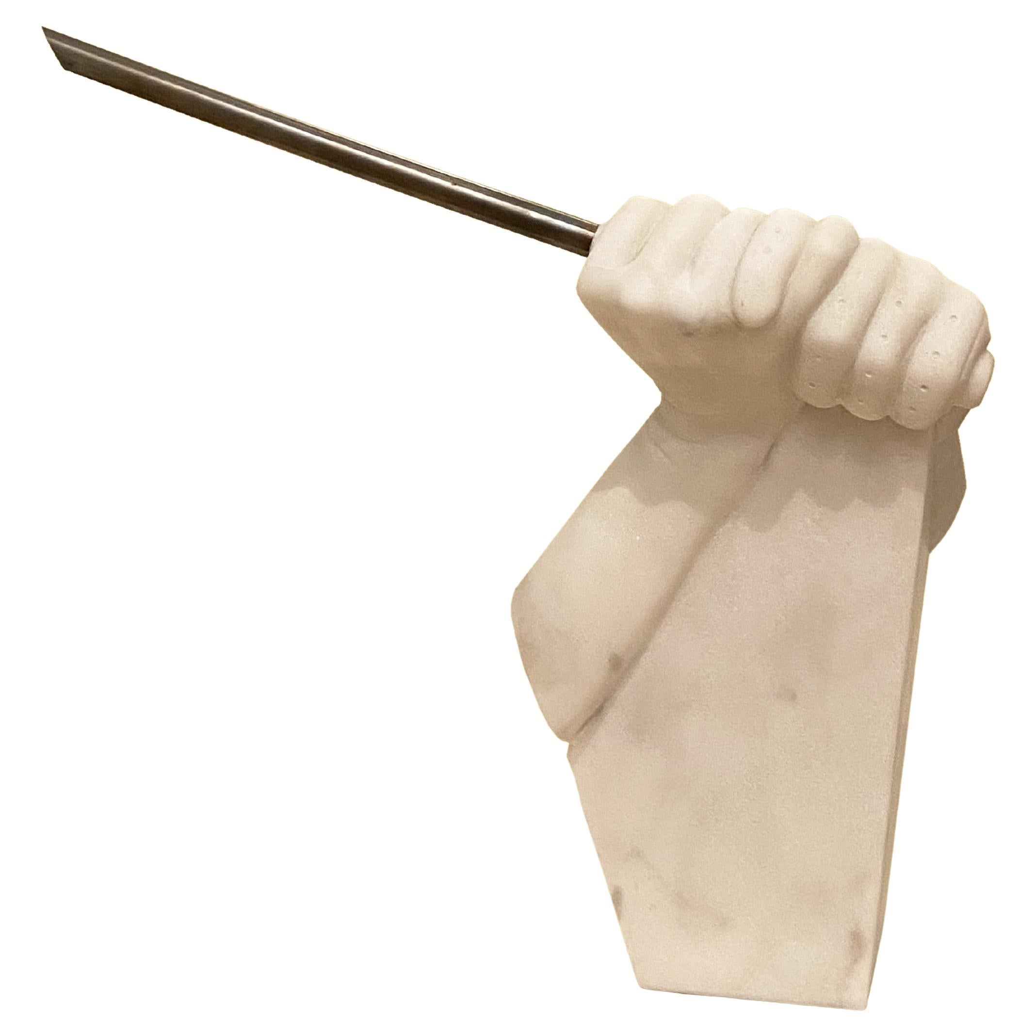 Escultura posmoderna Manos de mármol de Carrara de Eric Theret, Francia, años 90.