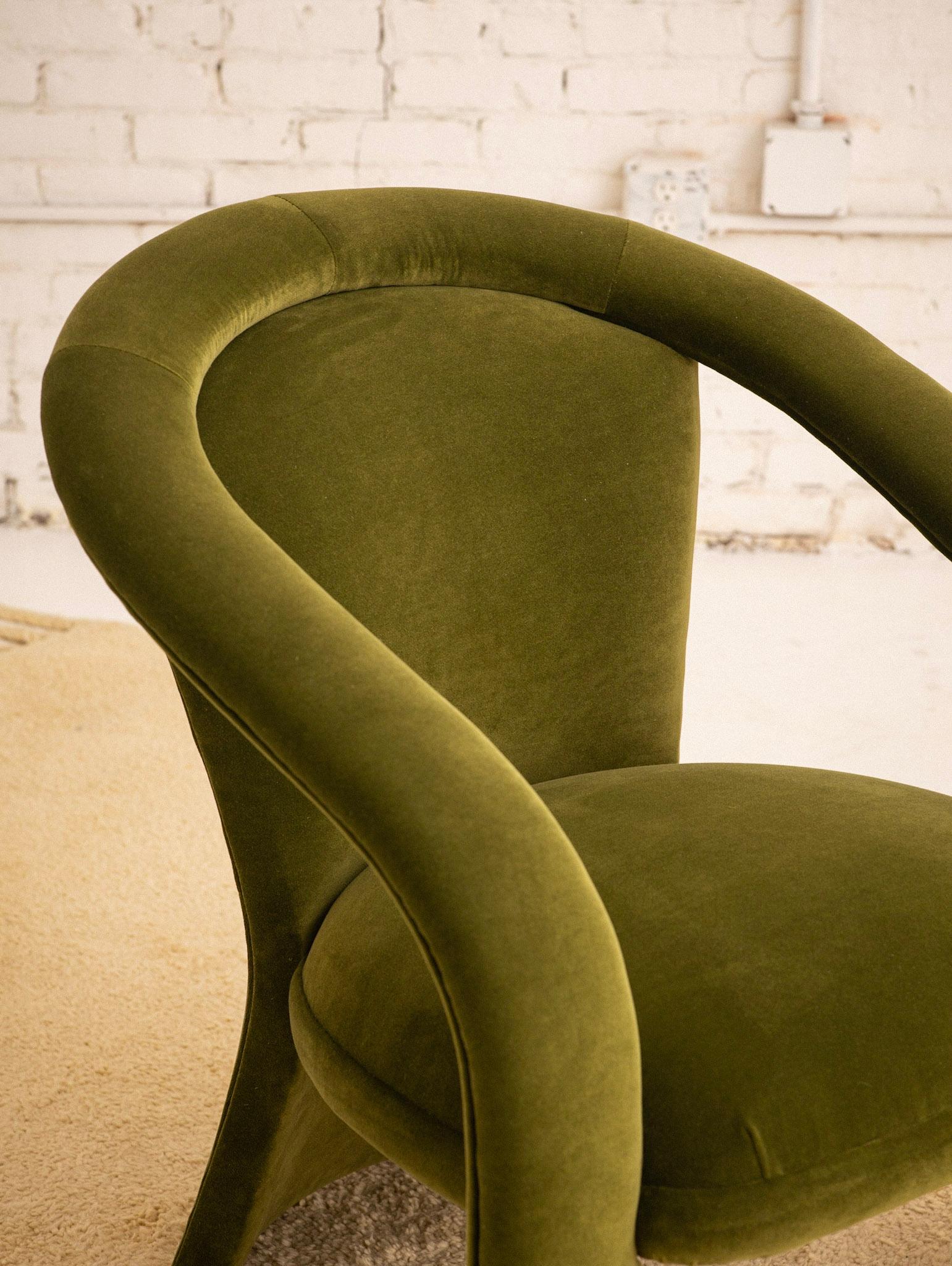 Upholstery Postmodern Carson’s Sculptural Armchairs in Green Velvet, a Pair