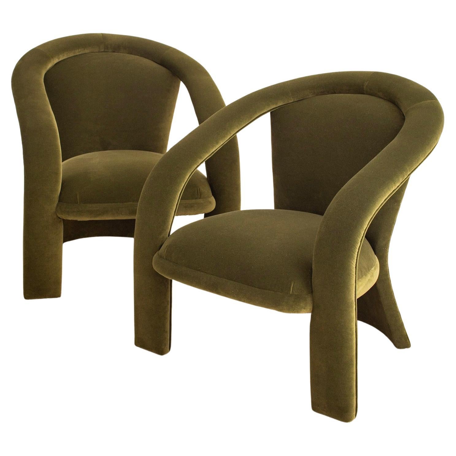 Postmodern Carson’s Sculptural Armchairs in Green Velvet, a Pair