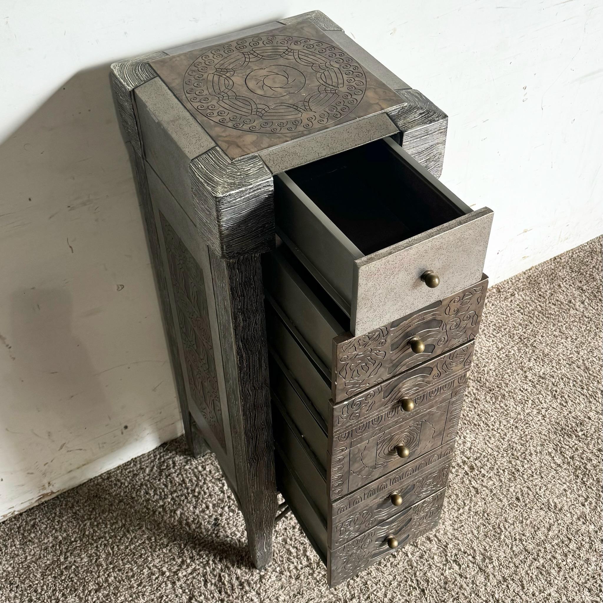 Wood Postmodern Carved Jewelry Chest/Lingerie Armoire For Sale